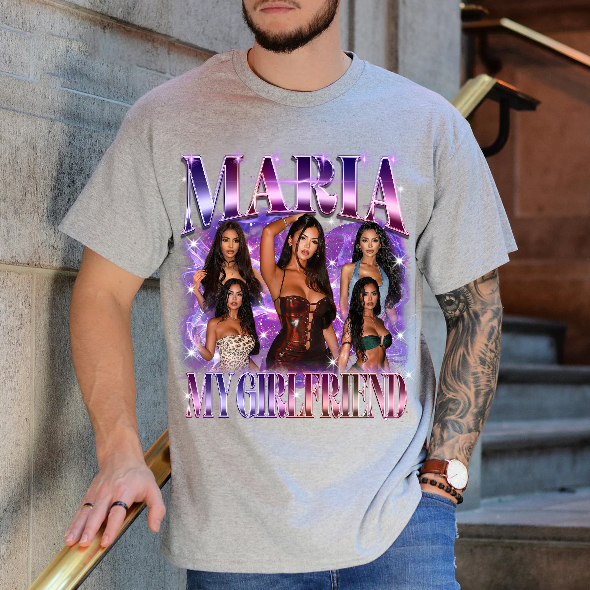 Custom I Love My Girlfriend T Shirt for Boyfriend Shirt with Girlfriend Face Tshirt Custom Your Own Bootleg Rap Tee Shirts with Picture on Shirts for Him/Her on Valentine