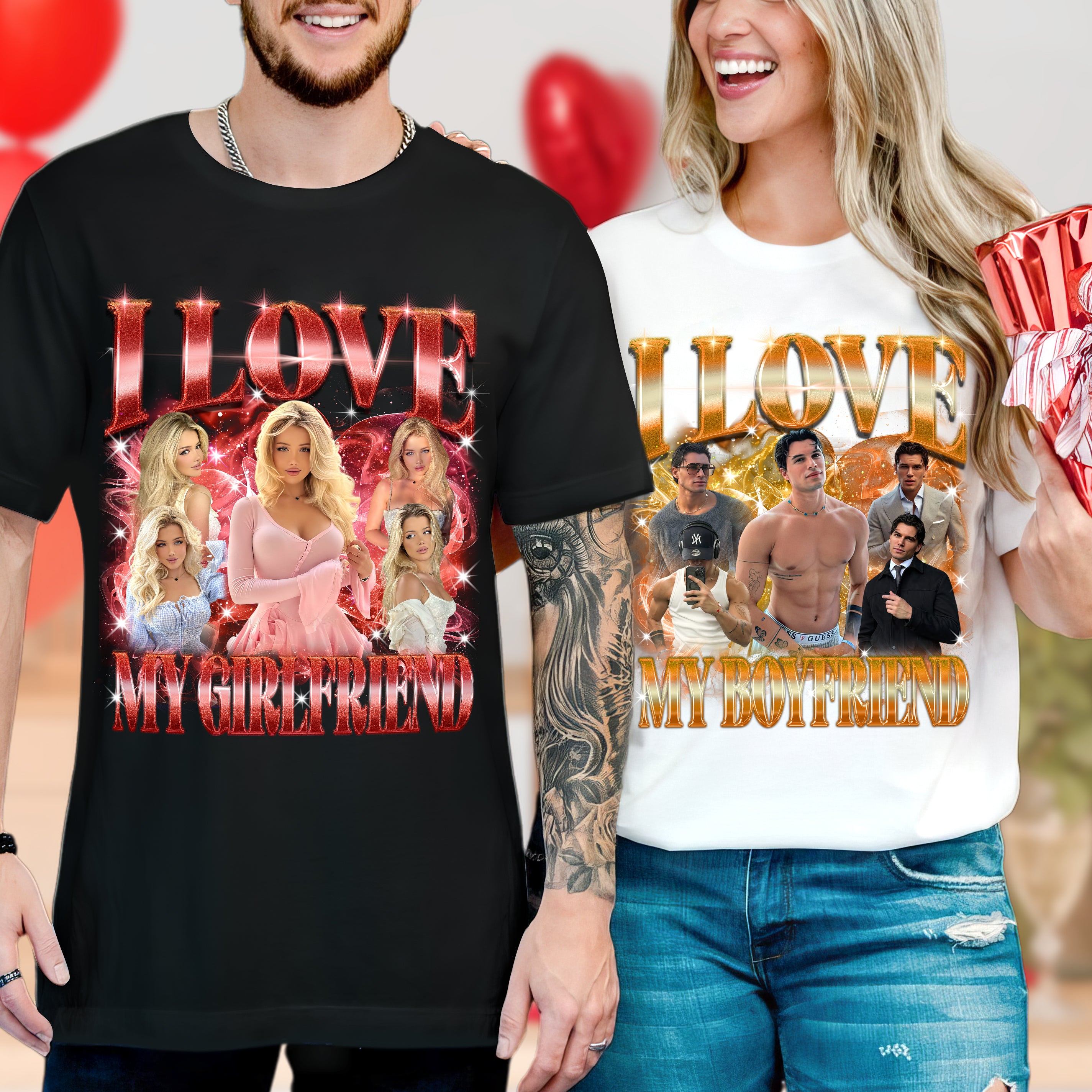 Custom I Love My Girlfriend T Shirt for Boyfriend Shirt with Girlfriend Face Tshirt Custom Your Own Bootleg Rap Tee Shirts with Picture on Shirts for Him/Her on Valentine