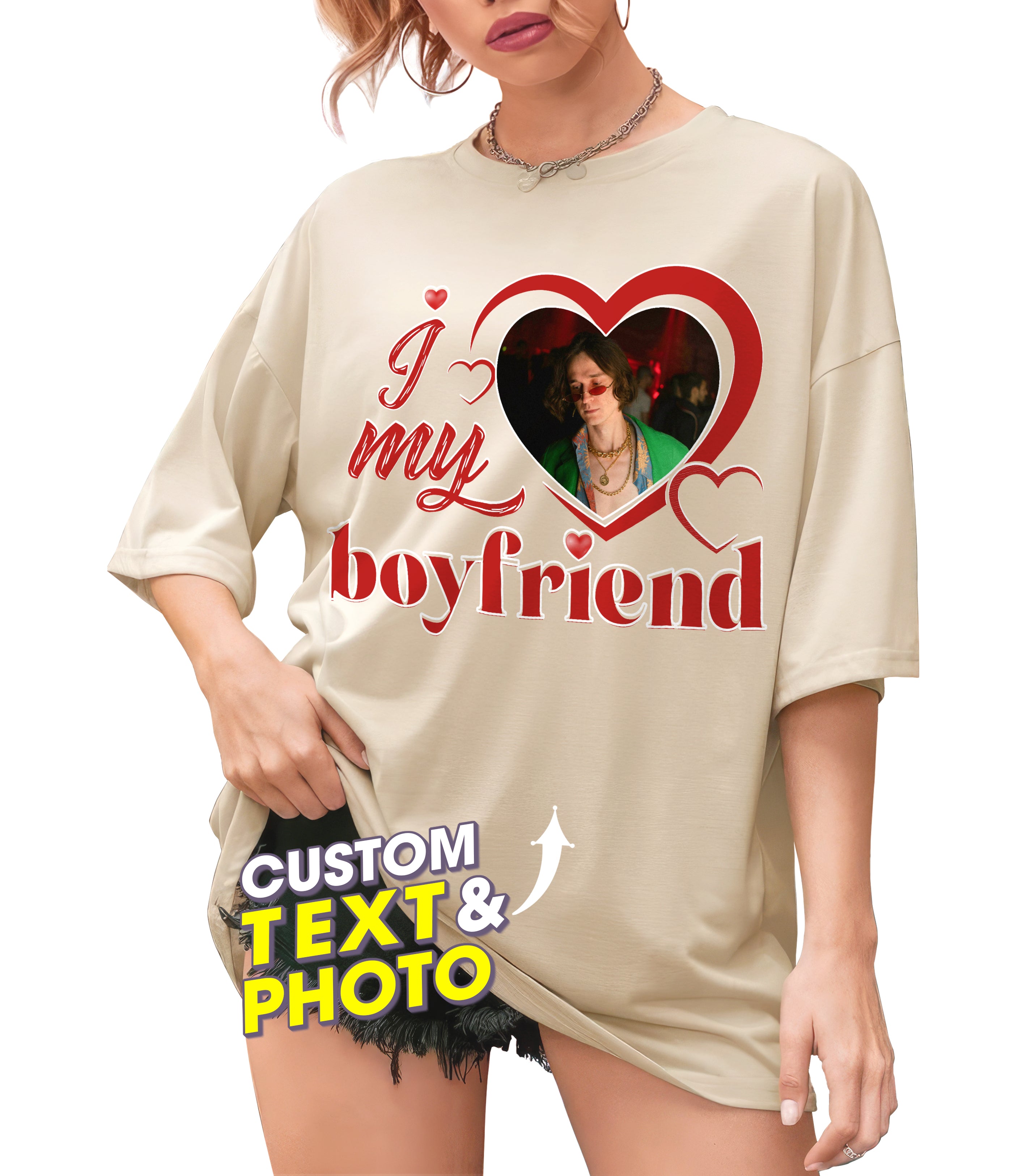Custom I Love My Boyfriend Girlfriend T Shirt with Face Tshirt for Boyfriend Personalized I Heart My bf T Shirts with Picture on Shirt for Couple Valentine Christmas