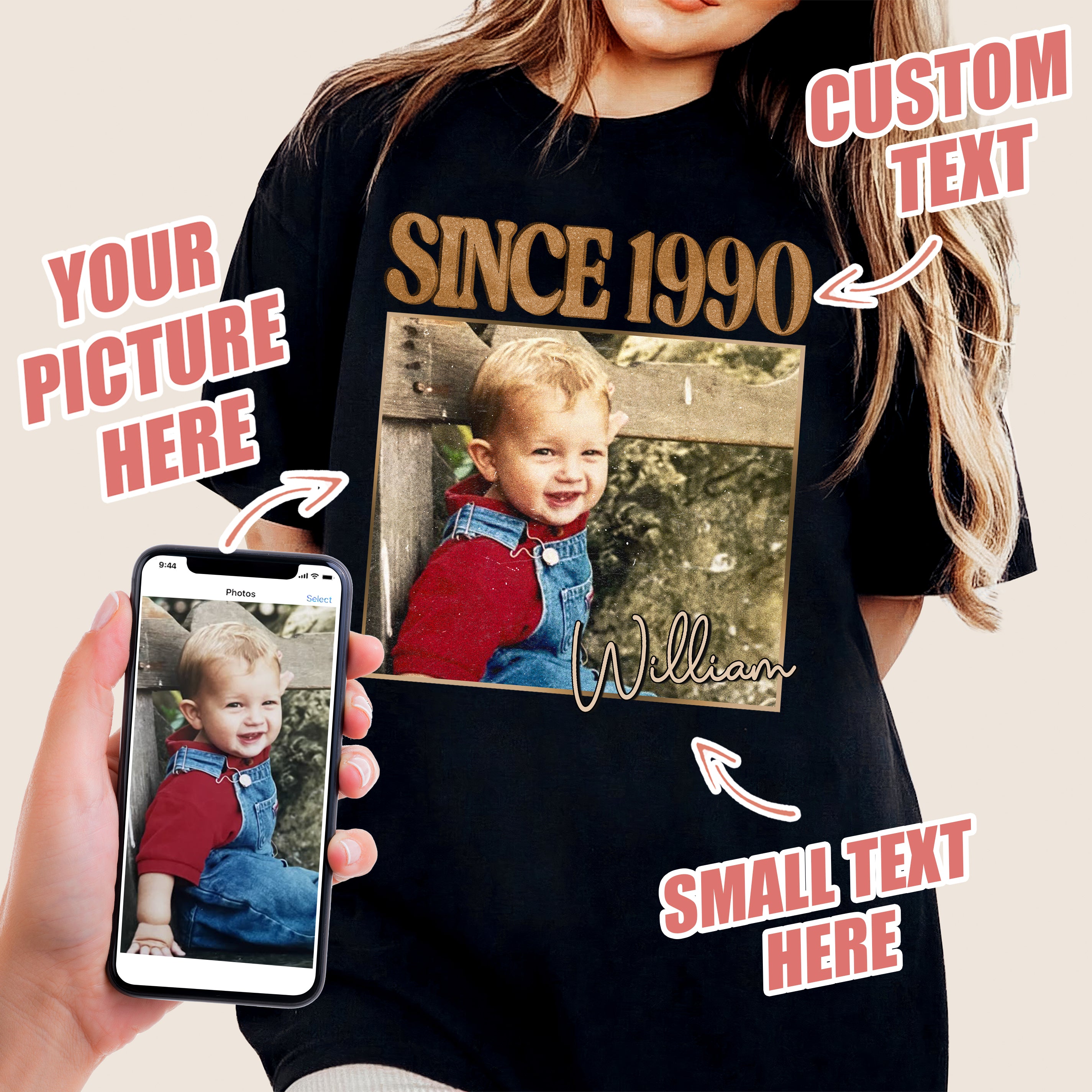 Custom Vintage Photo Shirt with Photo and Year Custom Birthday Picture Shirt with Face Tshirt Vintage Birthday Shirts for Women Personalized Gift for Christmas