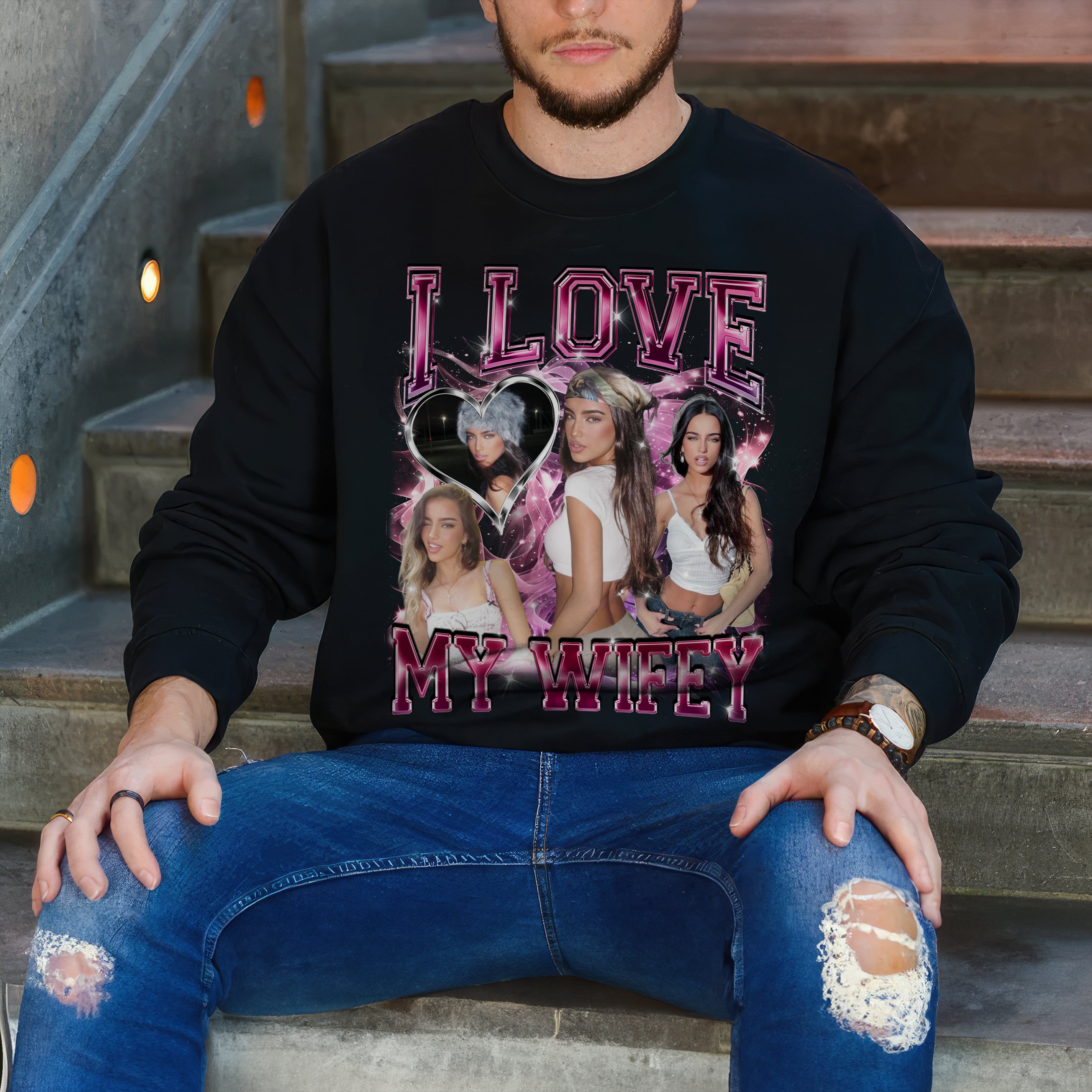 Custom I Love My Boyfriend Girlfriend Shirts with Photo I Love My Gf Shirt Custom Bootleg Rap Tee Shirts for Boyfriend with Girlfriend Face Tshirt Gift Idea for Valentine