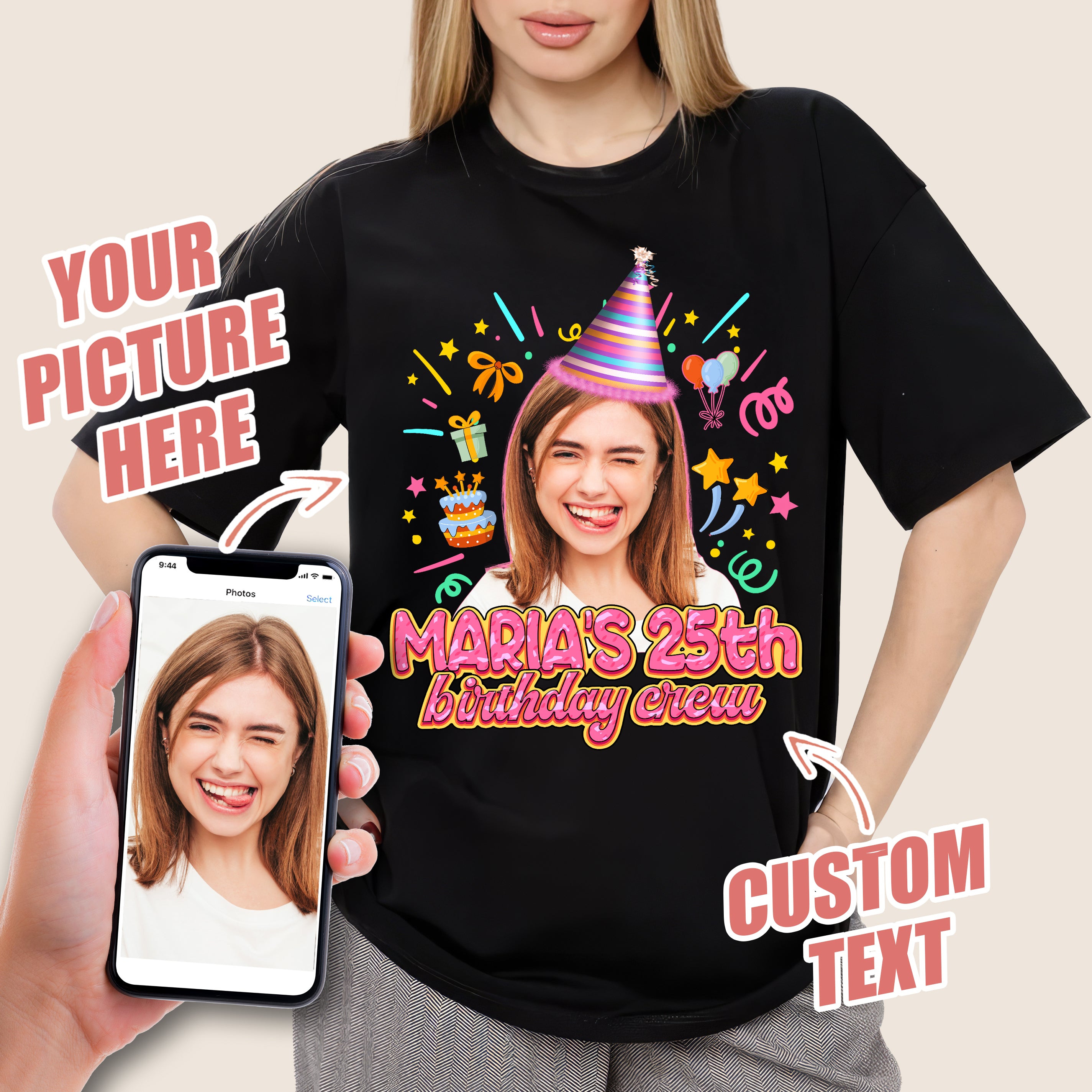 Custom Shirt with Picture Birthday Shirts for Women Custom Funny Birthday Face Tshirt for Group Picture Shirt with Photo Tshirt Customize Tshirts for Women Men