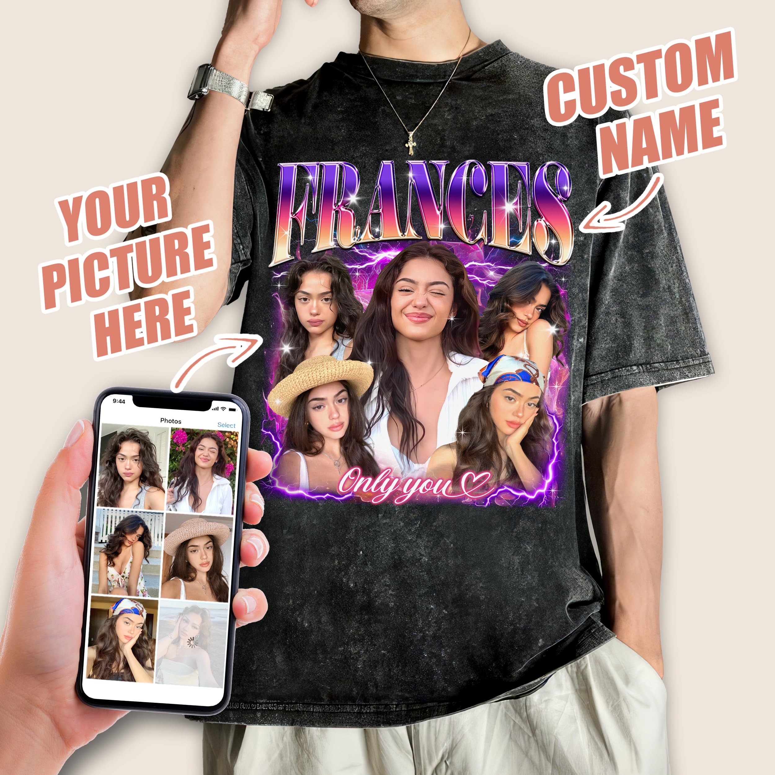 Custom Tee Custom Your Own Bootleg Rap Shirt Customized Girlfriend Shirt with Face Photo Graphic Tees Personalized Shirts for Birthday