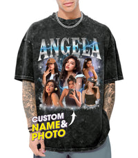 Custom T Shirts for Boyfriend Bootleg Rap Tee Custom Girlfriend Shirt with Vintage Face Photo Customize Graphic Tees Personalized Shirt for Birthday Valentines