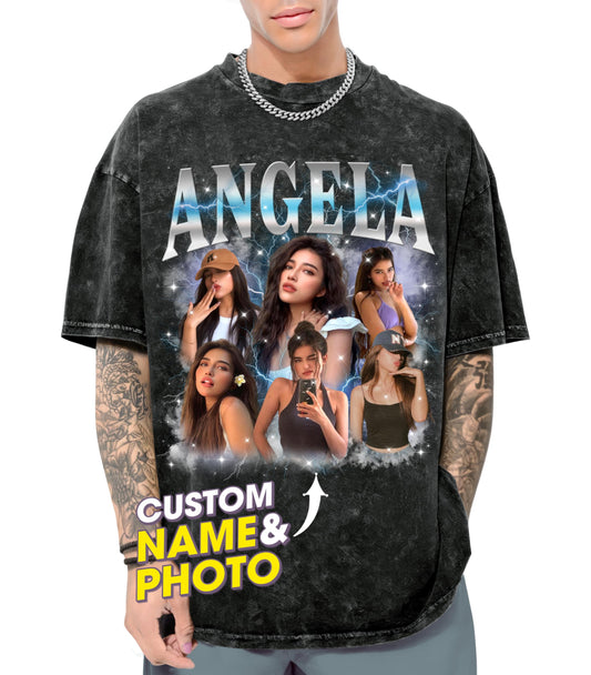 Custom T Shirts for Boyfriend Bootleg Rap Tee Custom Girlfriend Shirt with Vintage Face Photo Customize Graphic Tees Personalized Shirt for Birthday Valentines