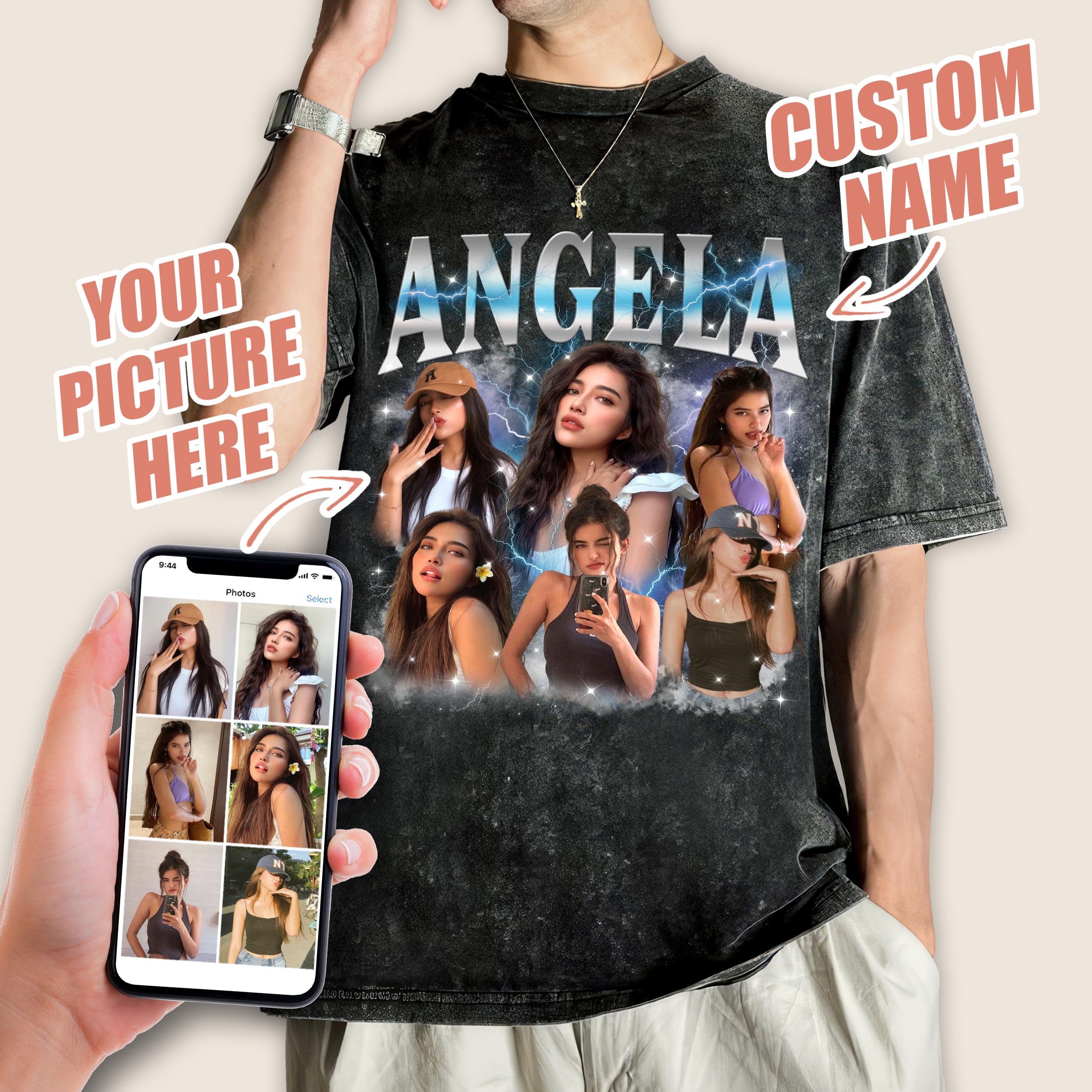 Custom T Shirts for Boyfriend Bootleg Rap Tee Custom Girlfriend Shirt with Vintage Face Photo Customize Graphic Tees Personalized Shirt for Birthday Valentines