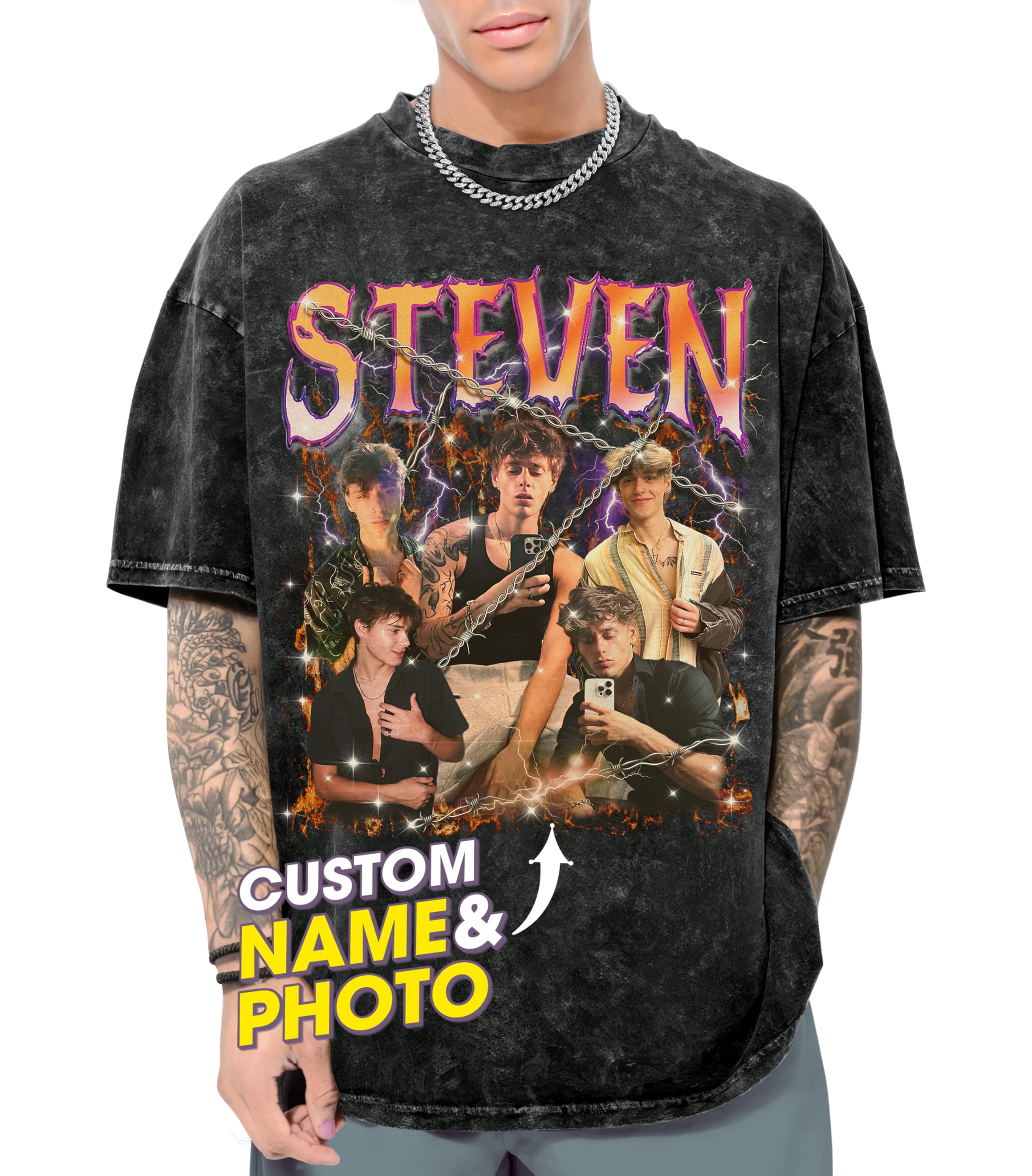 Custom Shirts for Boyfriend Bootleg Rap Tee Custom Girlfriend Shirt with Vintage Face Photo Customize Graphic Tees Personalized Shirt for Birthday Valentines