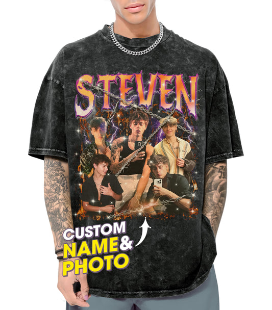 Custom Shirts for Boyfriend Bootleg Rap Tee Custom Girlfriend Shirt with Vintage Face Photo Customize Graphic Tees Personalized Shirt for Birthday Valentines