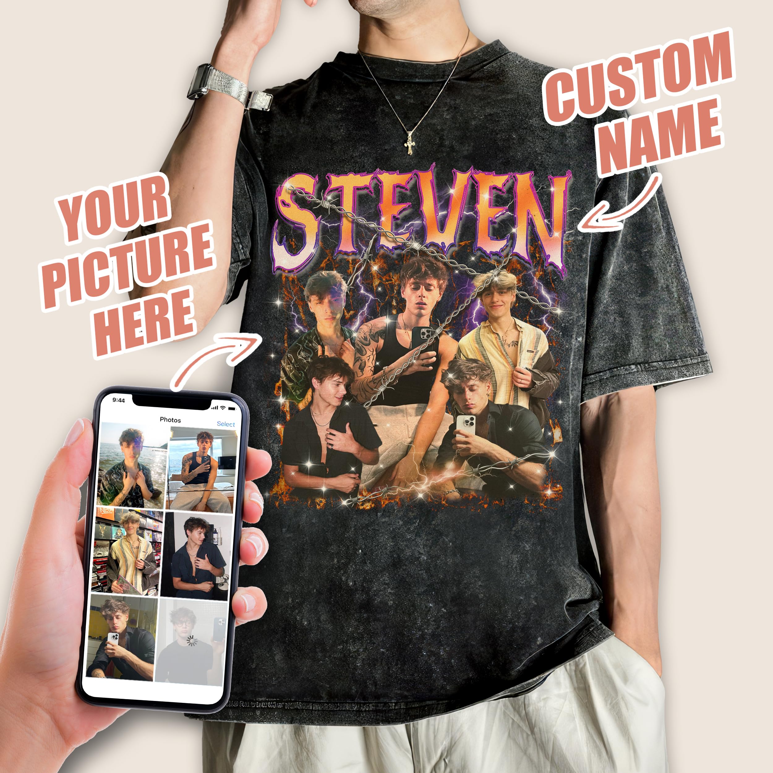 Custom Shirts for Boyfriend Bootleg Rap Tee Custom Girlfriend Shirt with Vintage Face Photo Customize Graphic Tees Personalized Shirt for Birthday Valentines