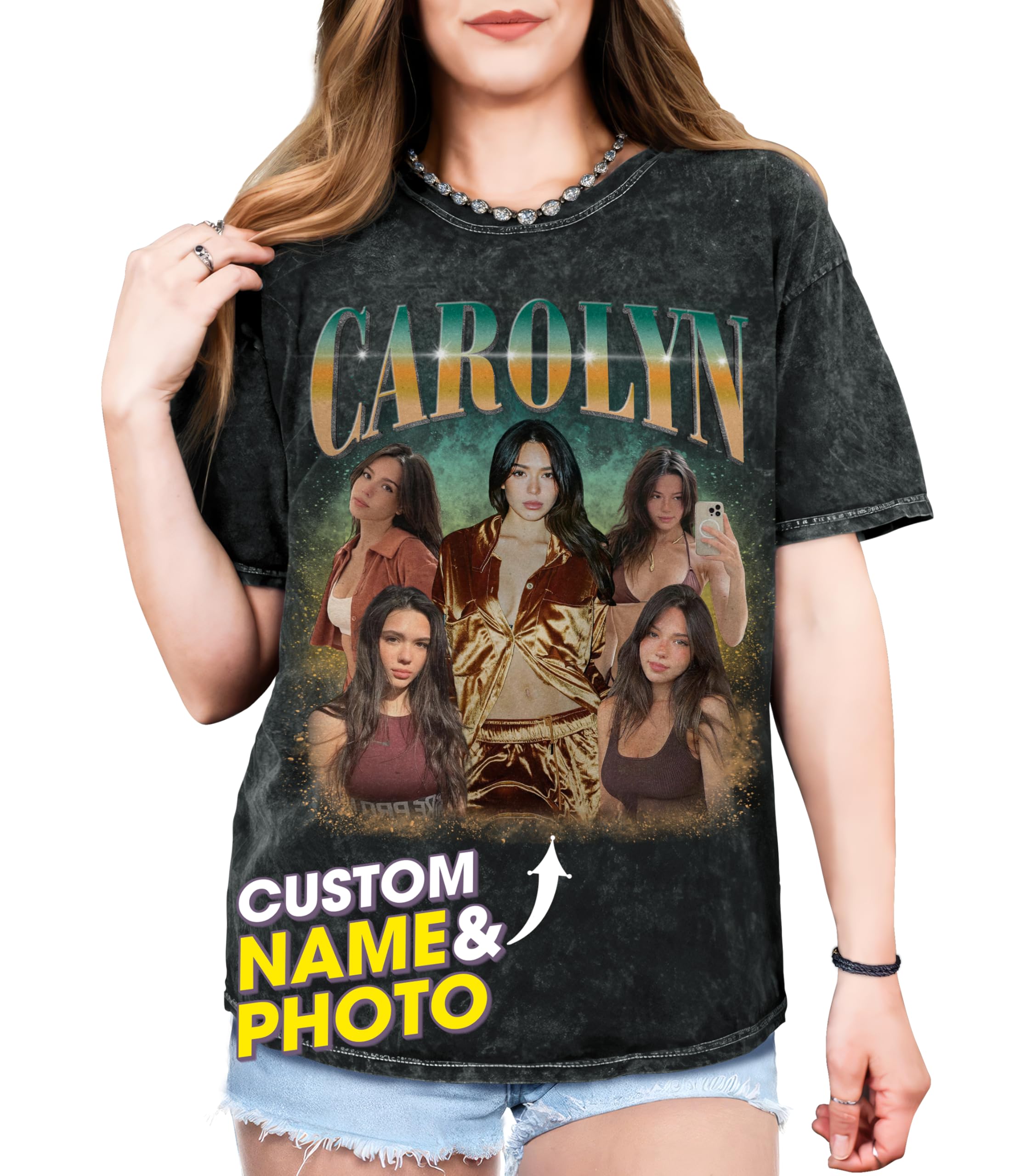 Custom Bootleg Rap Tee Custom T Shirts Girlfriend Shirt with Vintage Face Photo Customize Graphic Tees Personalized Shirt for Birthday Valentines