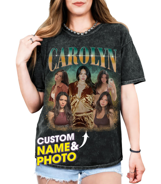 Custom Bootleg Rap Tee Custom T Shirts Girlfriend Shirt with Vintage Face Photo Customize Graphic Tees Personalized Shirt for Birthday Valentines