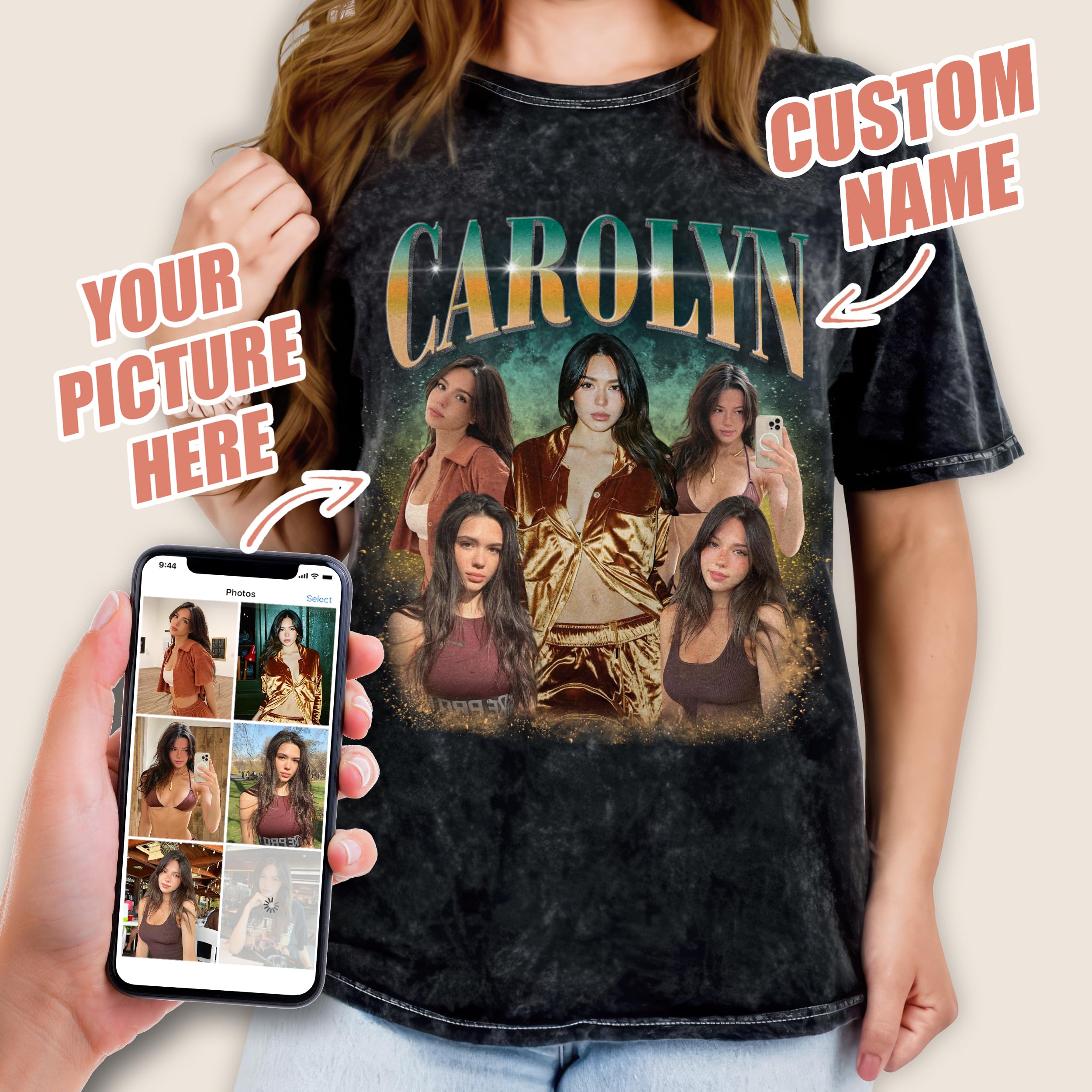 Custom Bootleg Rap Tee Custom T Shirts Girlfriend Shirt with Vintage Face Photo Customize Graphic Tees Personalized Shirt for Birthday Valentines