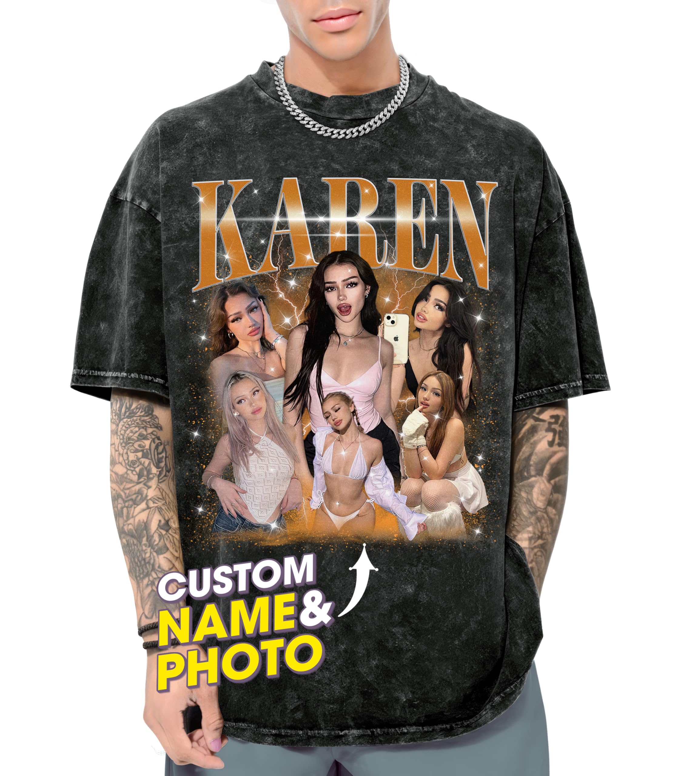 Custom Shirt for Boyfriend Bootleg Rap Tee Custom Girlfriend Shirt with Vintage Face Photo Customize Graphic Tees Personalized Shirts for Birthday Valentines