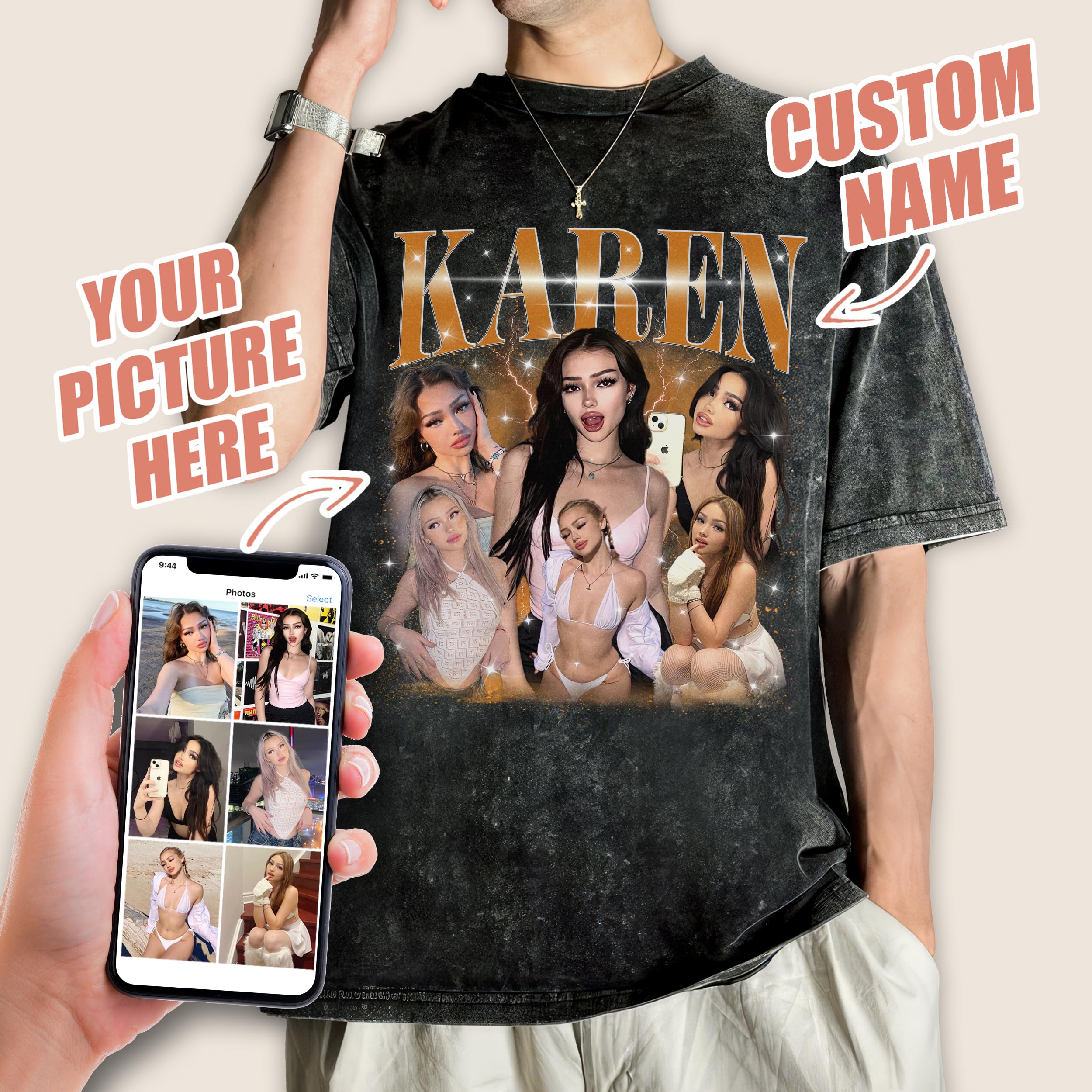 Custom Shirt for Boyfriend Bootleg Rap Tee Custom Girlfriend Shirt with Vintage Face Photo Customize Graphic Tees Personalized Shirts for Birthday Valentines
