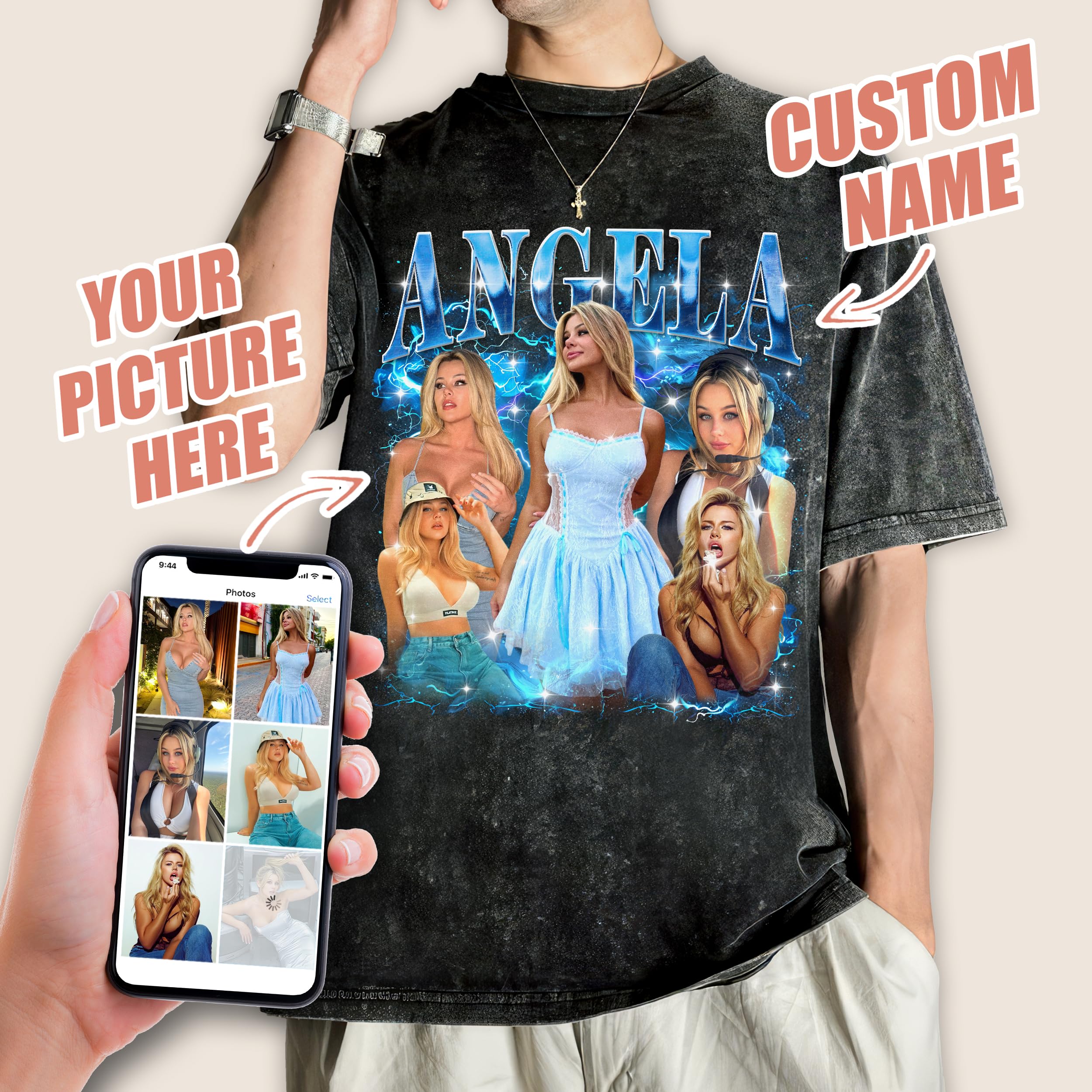Custom Girlfriend Shirts for Boyfriend Bootleg Rap Tee Custom Face Shirt with Photo Customize Graphic Tees Personalized Shirt for Birthday Valentines
