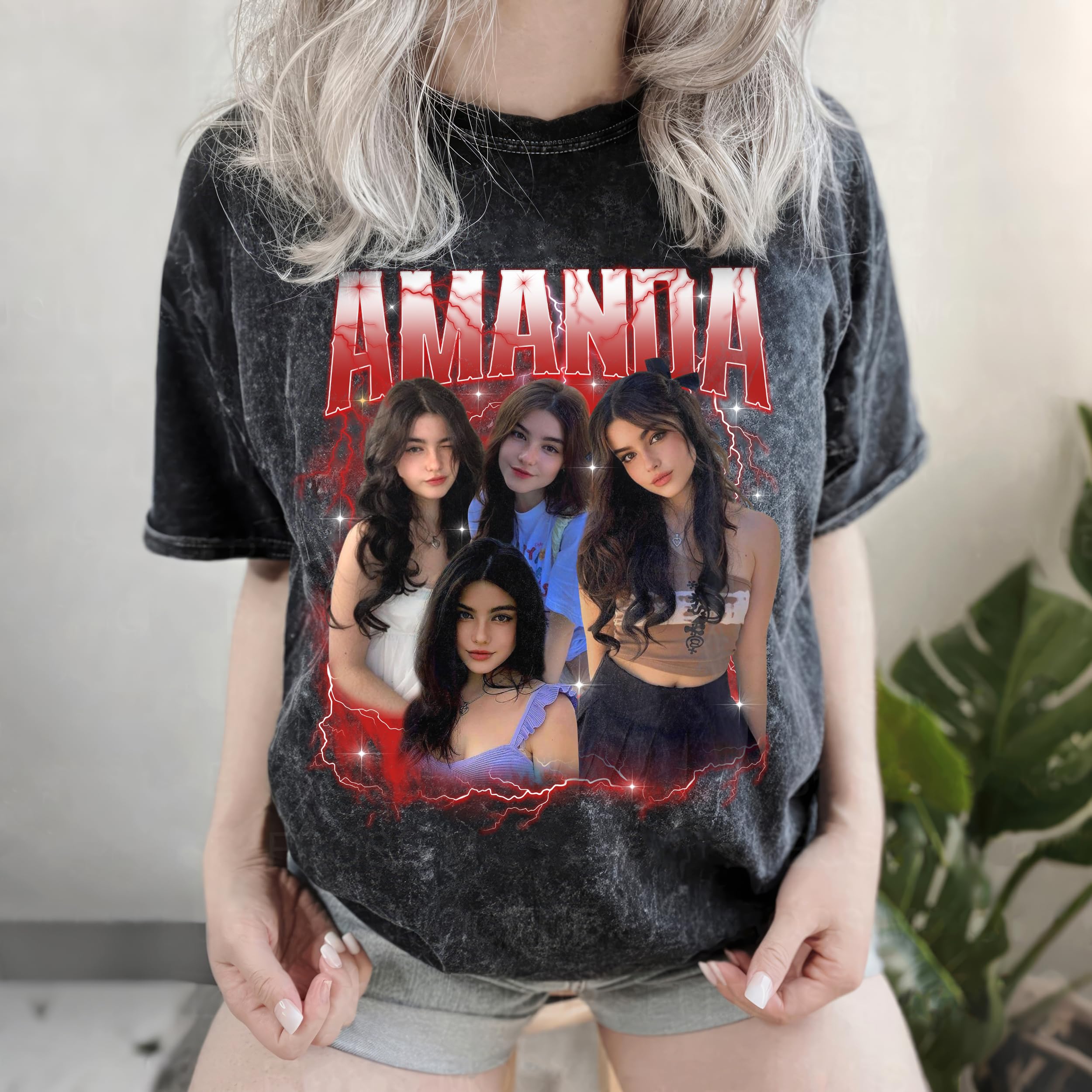 Custom Shirts Bootleg Rap Tee Custom Tshirt for Boyfriend Girfriend Face Shirt with Photo Vintage Washed Tee Customize Graphic Group Tees Personalized Birthday Valentine Gifts