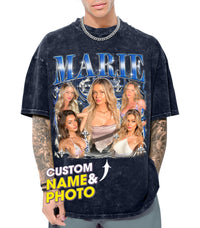 Custom T Shirts Bootleg Rap Tee Custom Girlfriend Shirt for Boyfriend Shirts with Face Photo Vintage Washed Tee Customize Graphic Tees Personalized Shirt for Birthday Valentines Gift
