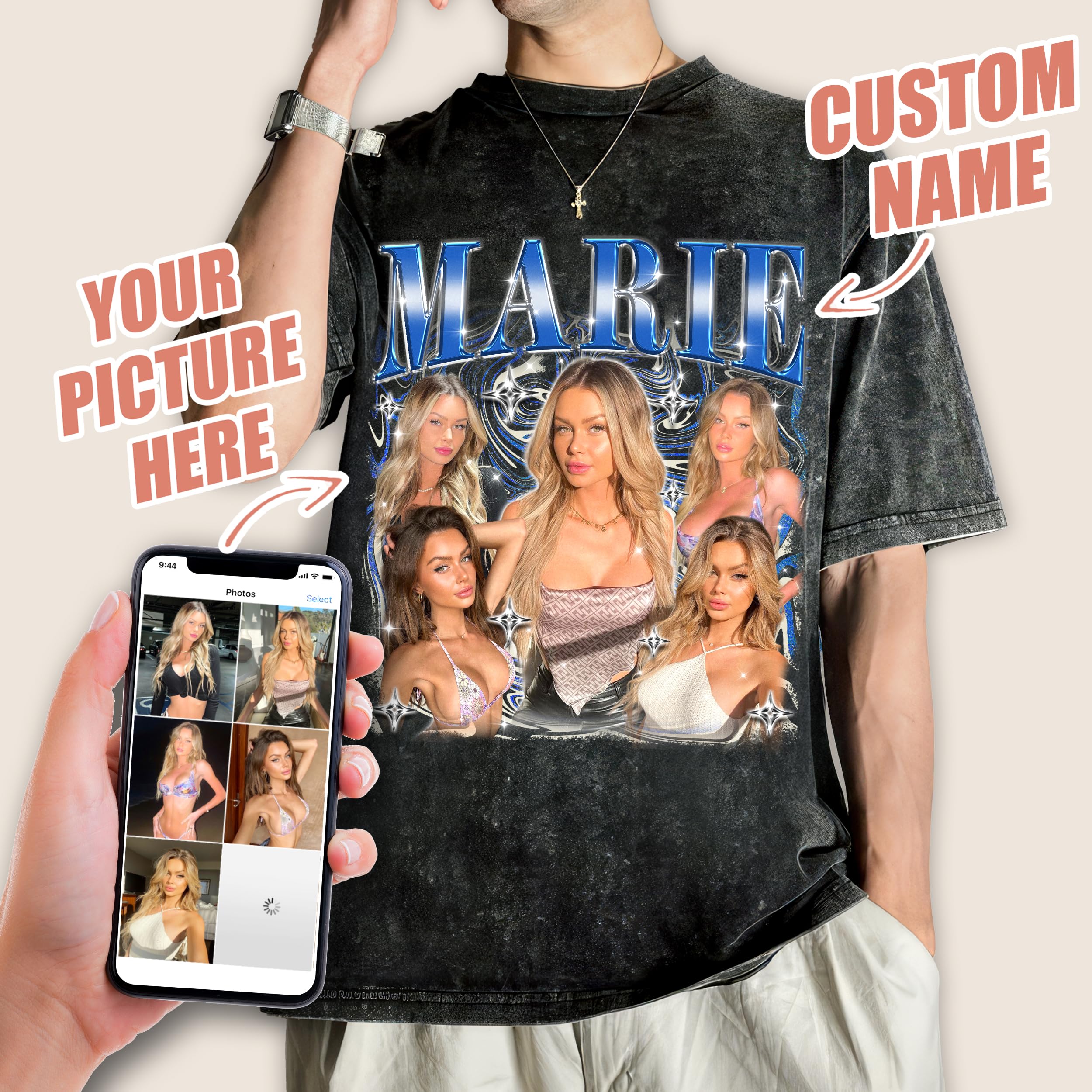Custom T Shirts Bootleg Rap Tee Custom Girlfriend Shirt for Boyfriend Shirts with Face Photo Vintage Washed Tee Customize Graphic Tees Personalized Shirt for Birthday Valentines Gift
