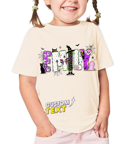 Custom Kids Halloween Shirt for Girls Boys Custom Name Little Pumpkin Witch Youth Costume Girls Shirts Spooky Ghost Tee