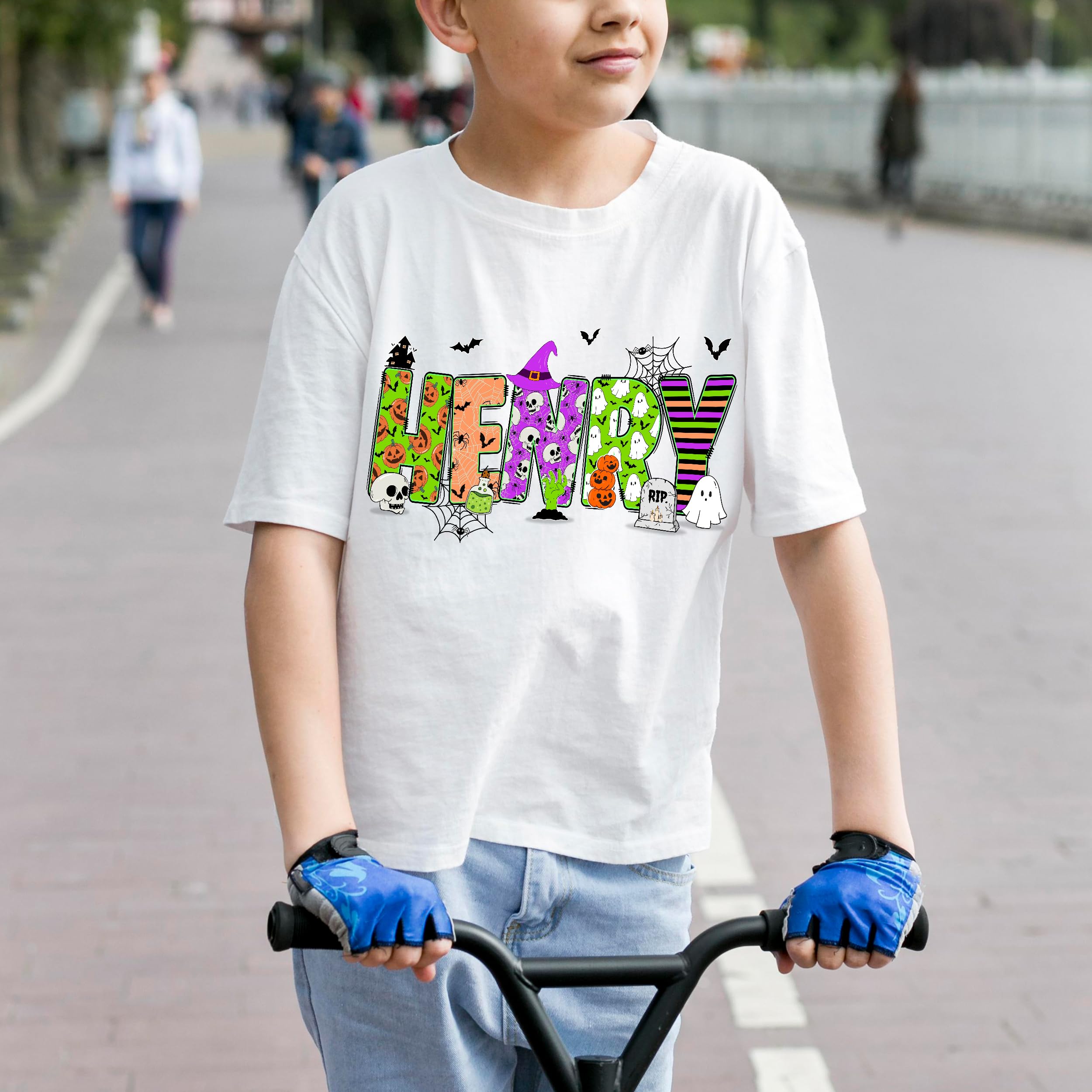Custom Kids Halloween Shirt for Girls Boys Custom Name Little Pumpkin Witch Youth Costume Girls Shirts Spooky Ghost Tee