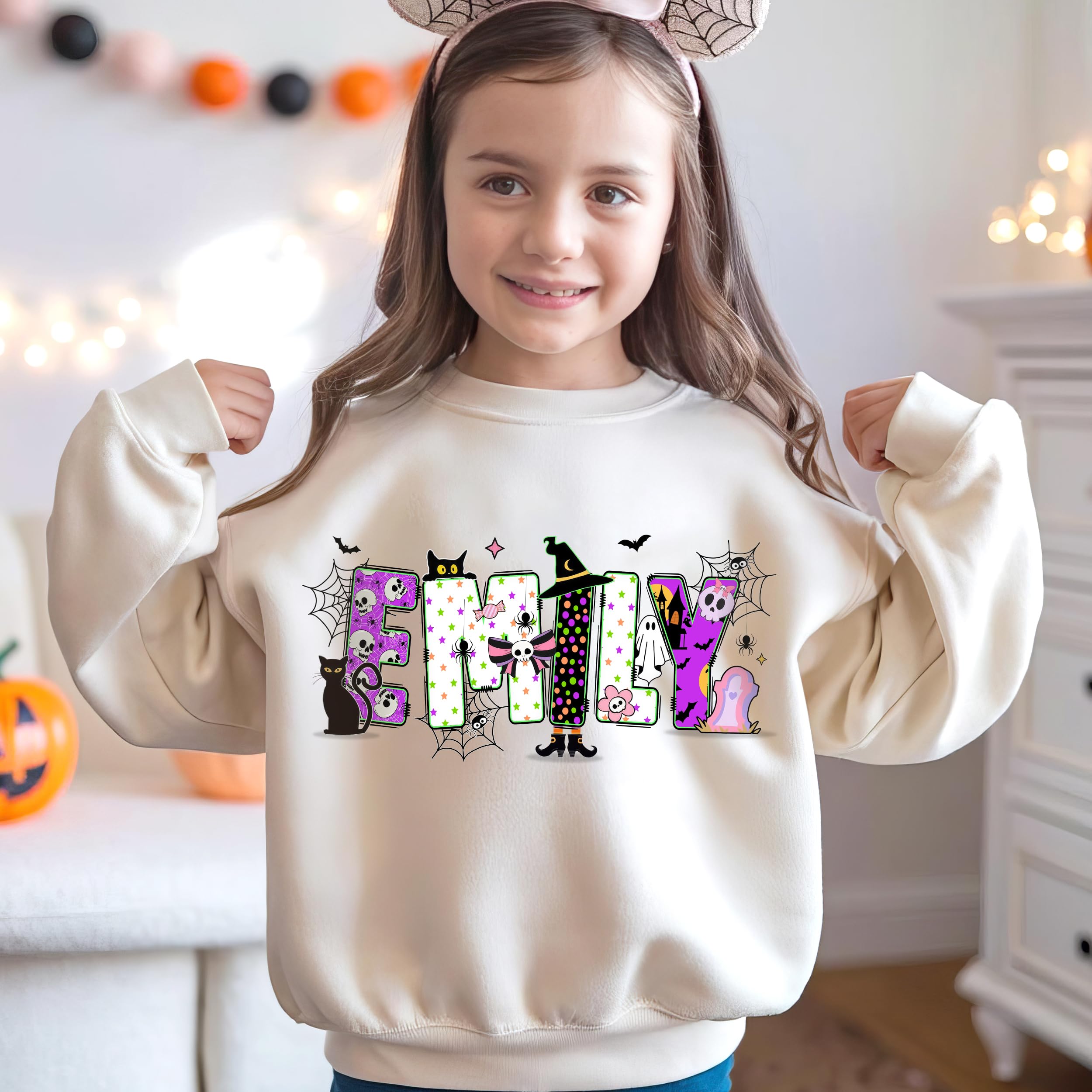 Custom Kids Halloween Shirt for Girls Boys Custom Name Little Pumpkin Witch Youth Costume Girls Shirts Spooky Ghost Tee