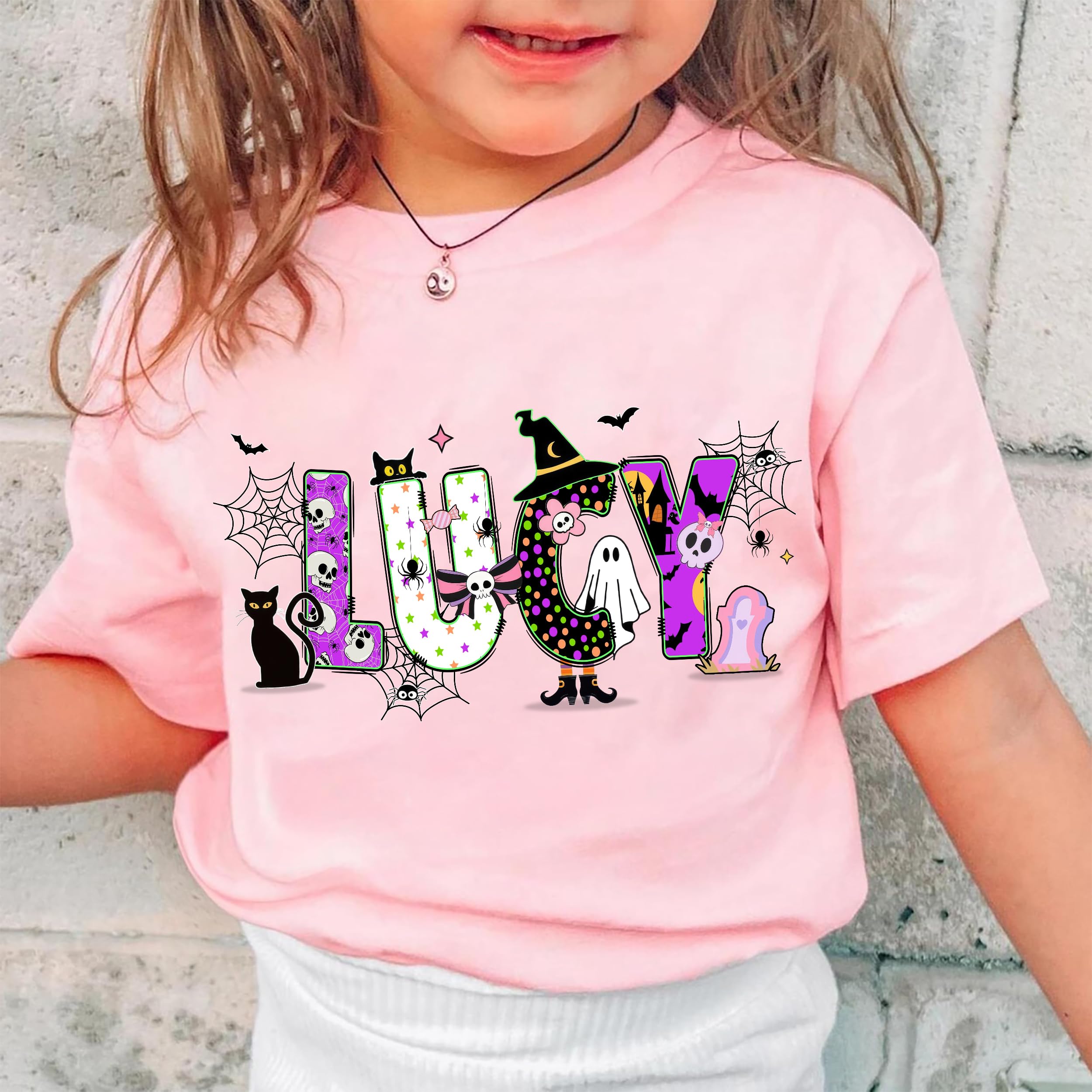 Custom Kids Halloween Shirt for Girls Boys Custom Name Little Pumpkin Witch Youth Costume Girls Shirts Spooky Ghost Tee