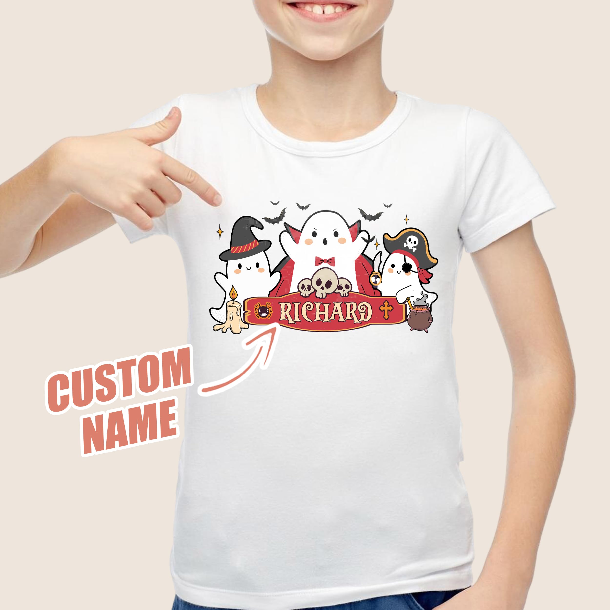 Custom Halloween Kids Shirt Custom Name Little Pumpkin Shirt Boys Witch Youth Costume Girls Shirts Spooky Ghost Tee