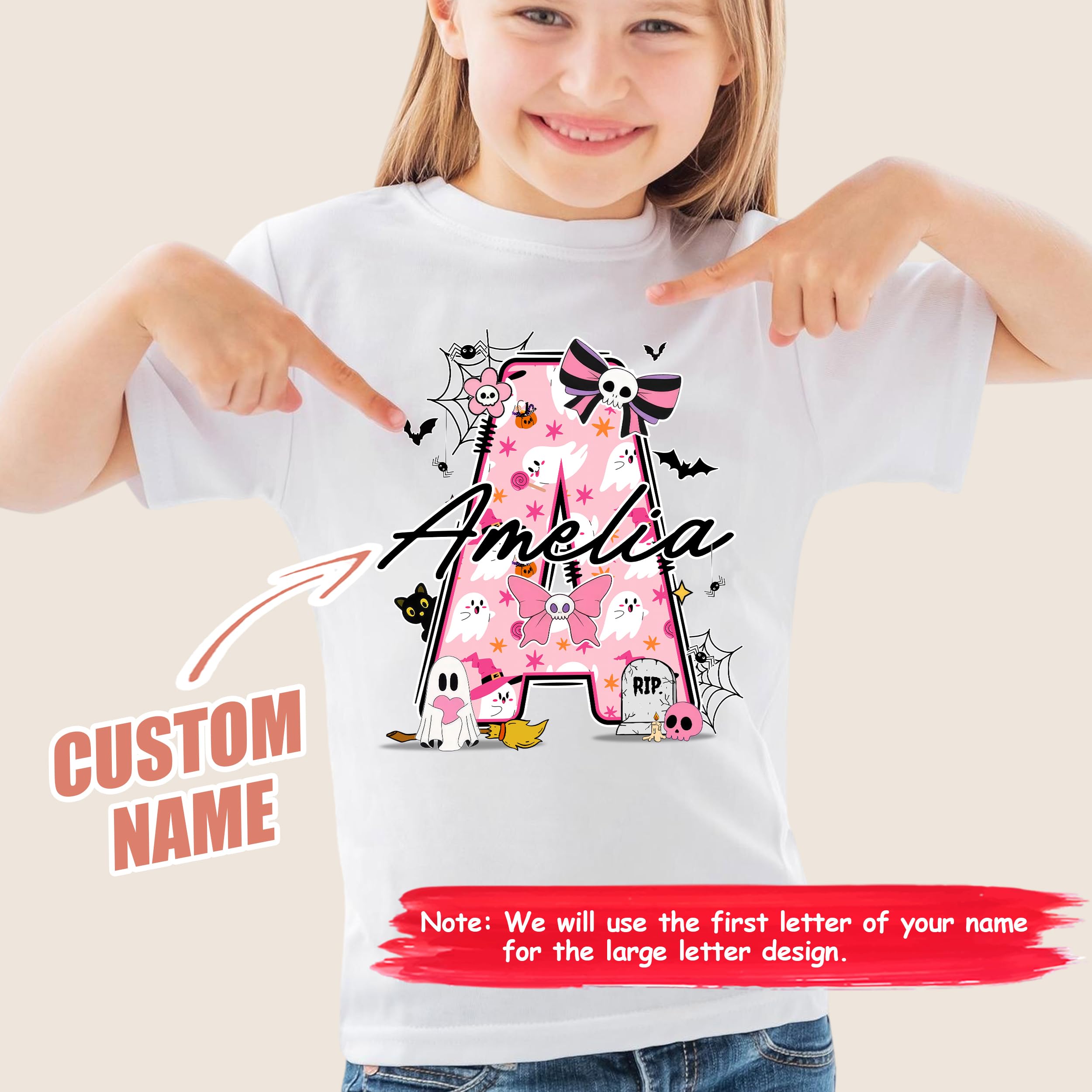 Custom Halloween Kids for Shirt Custom Name Holloween Shirts Pumpkin Boys Girls Shirt Witch Youth Costume Girls Shirts Spooky Ghost Tee