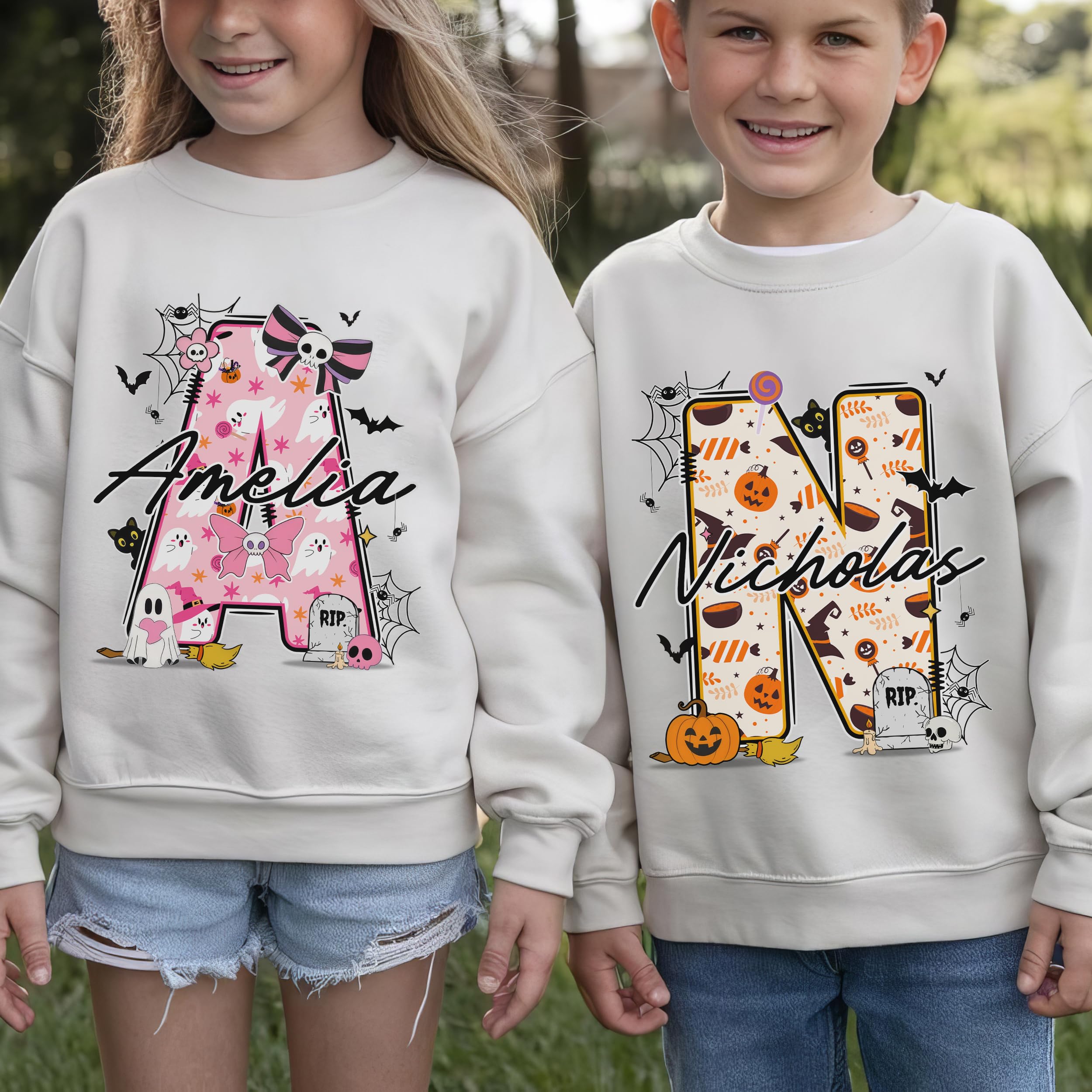 Custom Halloween Kids for Shirt Custom Name Holloween Shirts Pumpkin Boys Girls Shirt Witch Youth Costume Girls Shirts Spooky Ghost Tee