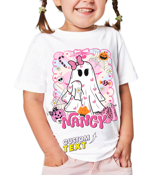 Custom Halloween Shirts for Kid Custom Name Boy Girls Halloween Shirt Pumpkin Ghost Tops Kids Outfits Personalized Boo Tee