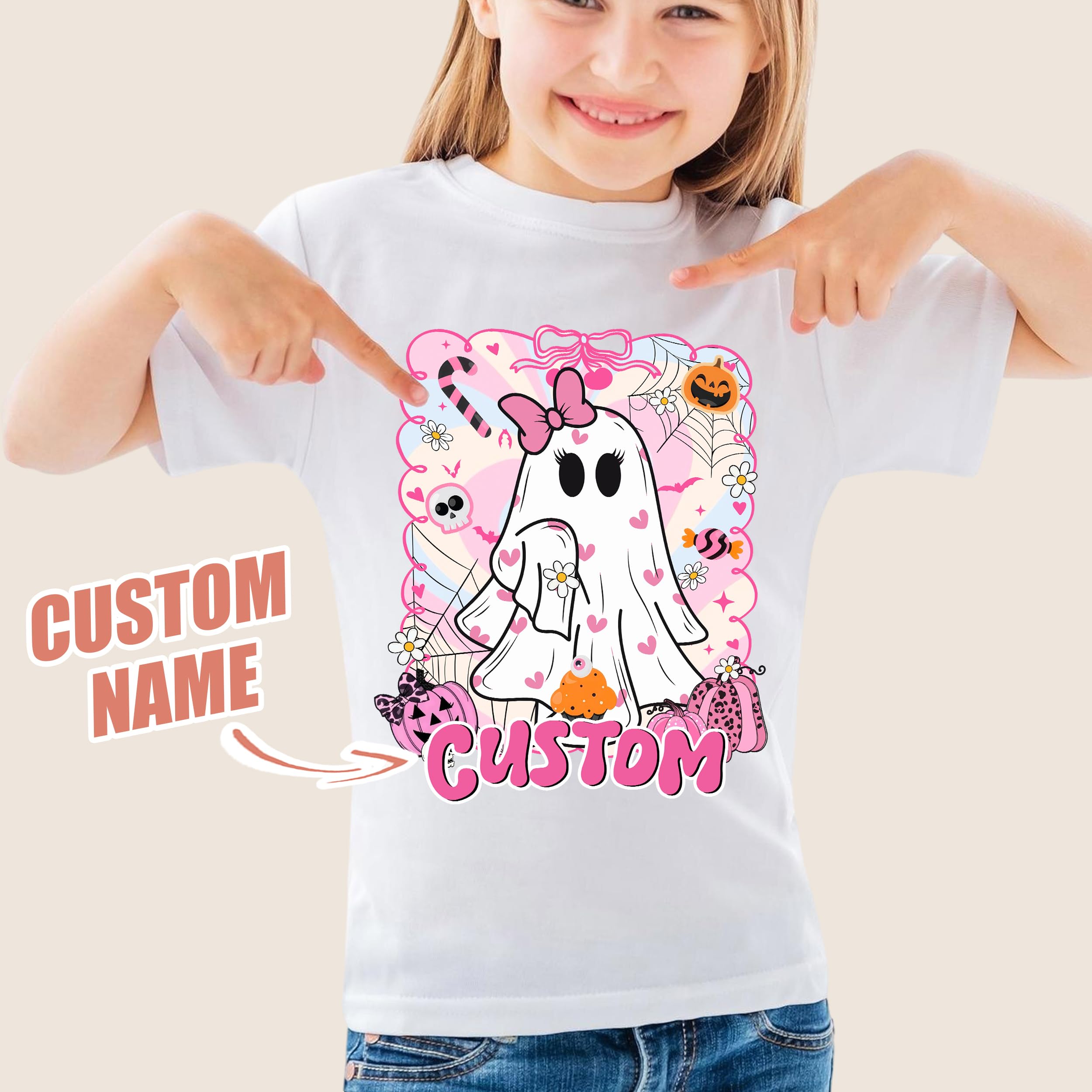 Custom Halloween Shirts for Kid Custom Name Boy Girls Halloween Shirt Pumpkin Ghost Tops Kids Outfits Personalized Boo Tee