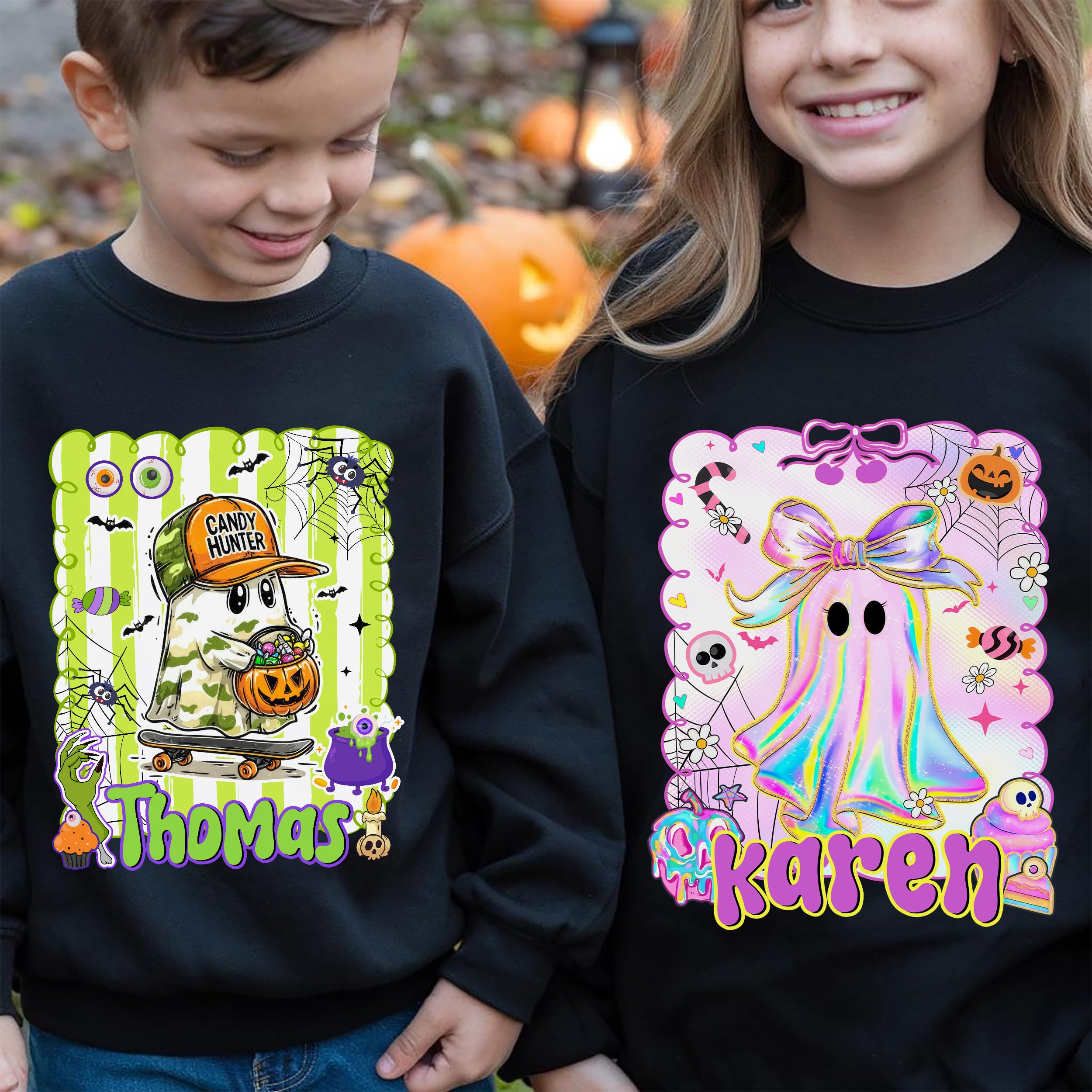 Custom Halloween Shirts for Kid Custom Name Boy Girls Halloween Shirt Pumpkin Ghost Tops Kids Outfits Personalized Boo Tee