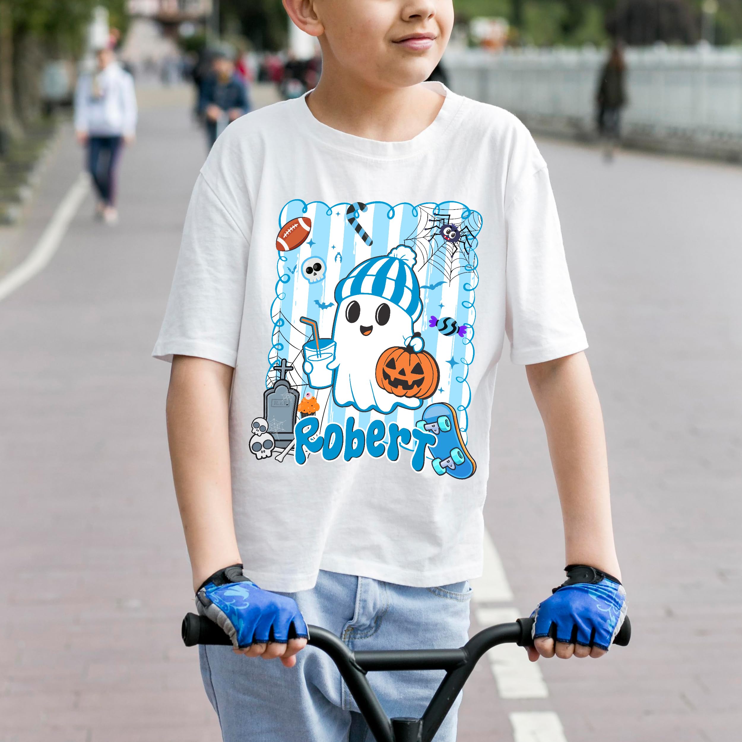 Custom Halloween Shirts for Kid Custom Name Boy Girls Halloween Shirt Pumpkin Ghost Tops Kids Outfits Personalized Boo Tee