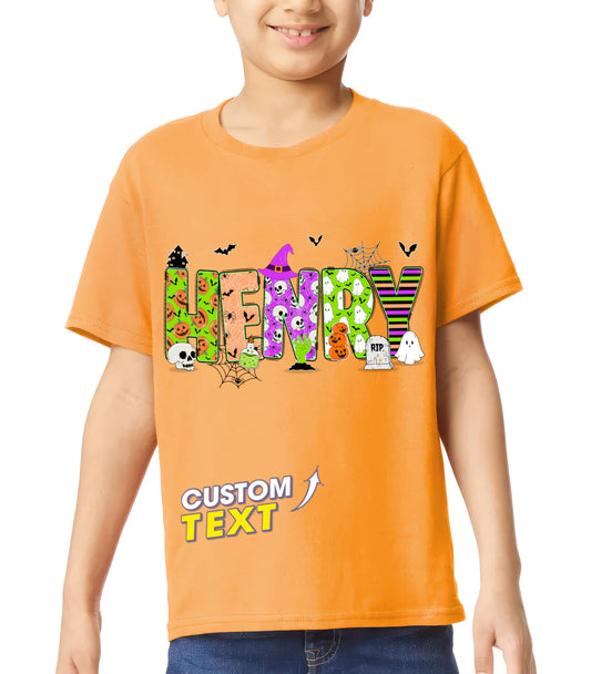 Custom Halloween Shirt for Kids Custom Name Little Pumpkin Shirt Boys Witch Youth Costume Girls Shirts Spooky Ghost Tee