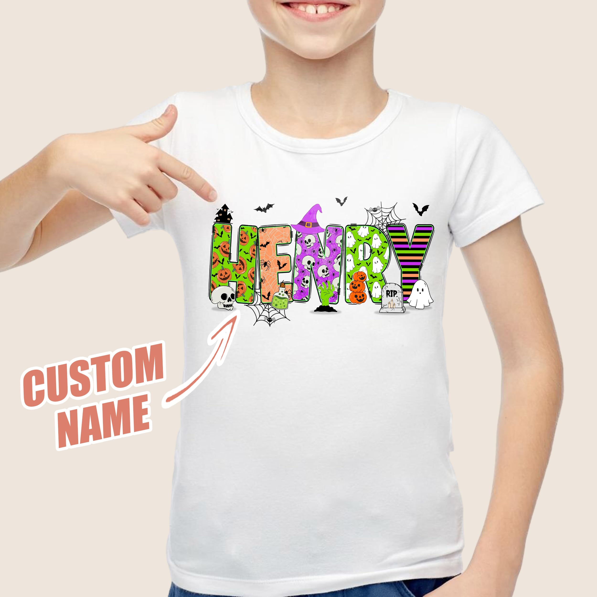 Custom Halloween Shirt for Kids Custom Name Little Pumpkin Shirt Boys Witch Youth Costume Girls Shirts Spooky Ghost Tee