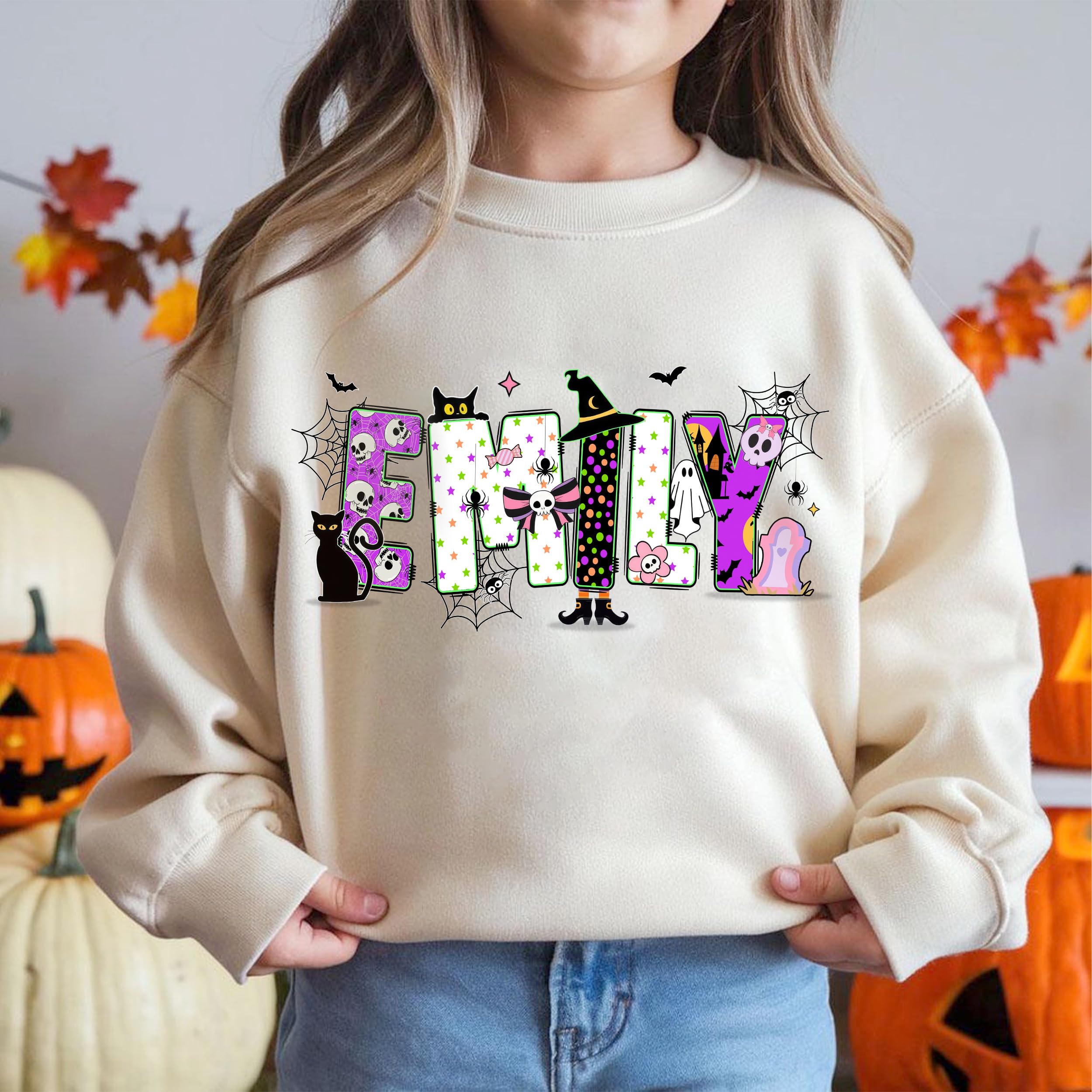 Custom Halloween Shirt for Kids Custom Name Little Pumpkin Shirt Boys Witch Youth Costume Girls Shirts Spooky Ghost Tee