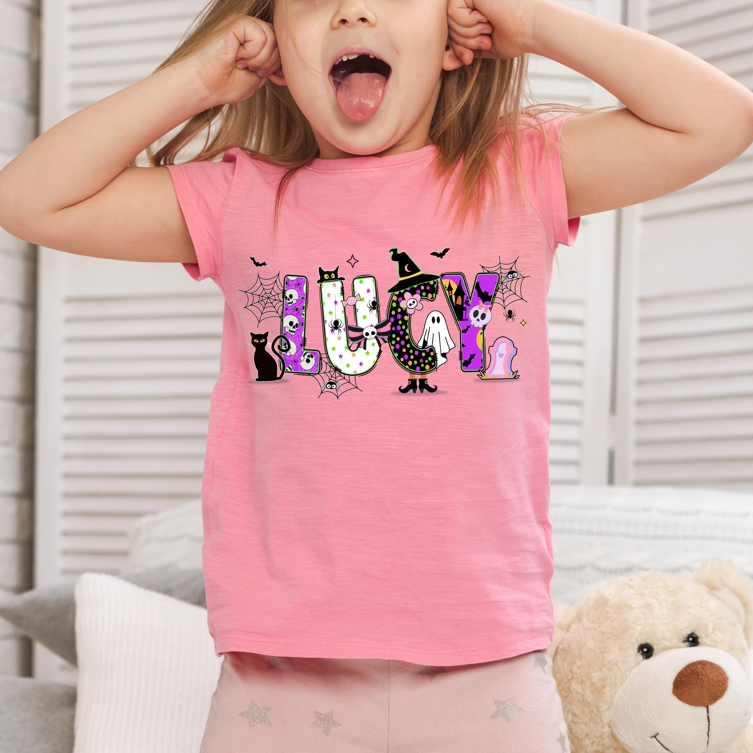 Custom Halloween Shirt for Kids Custom Name Little Pumpkin Shirt Boys Witch Youth Costume Girls Shirts Spooky Ghost Tee