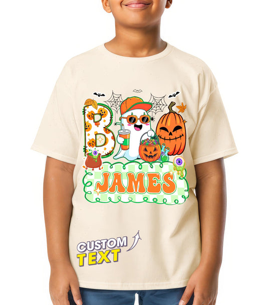 Personalized Halloween Shirts for Kids Halloween Custom Name Little Pumpkin Witch Youth Costume Shirt Spooky Ghost Tee