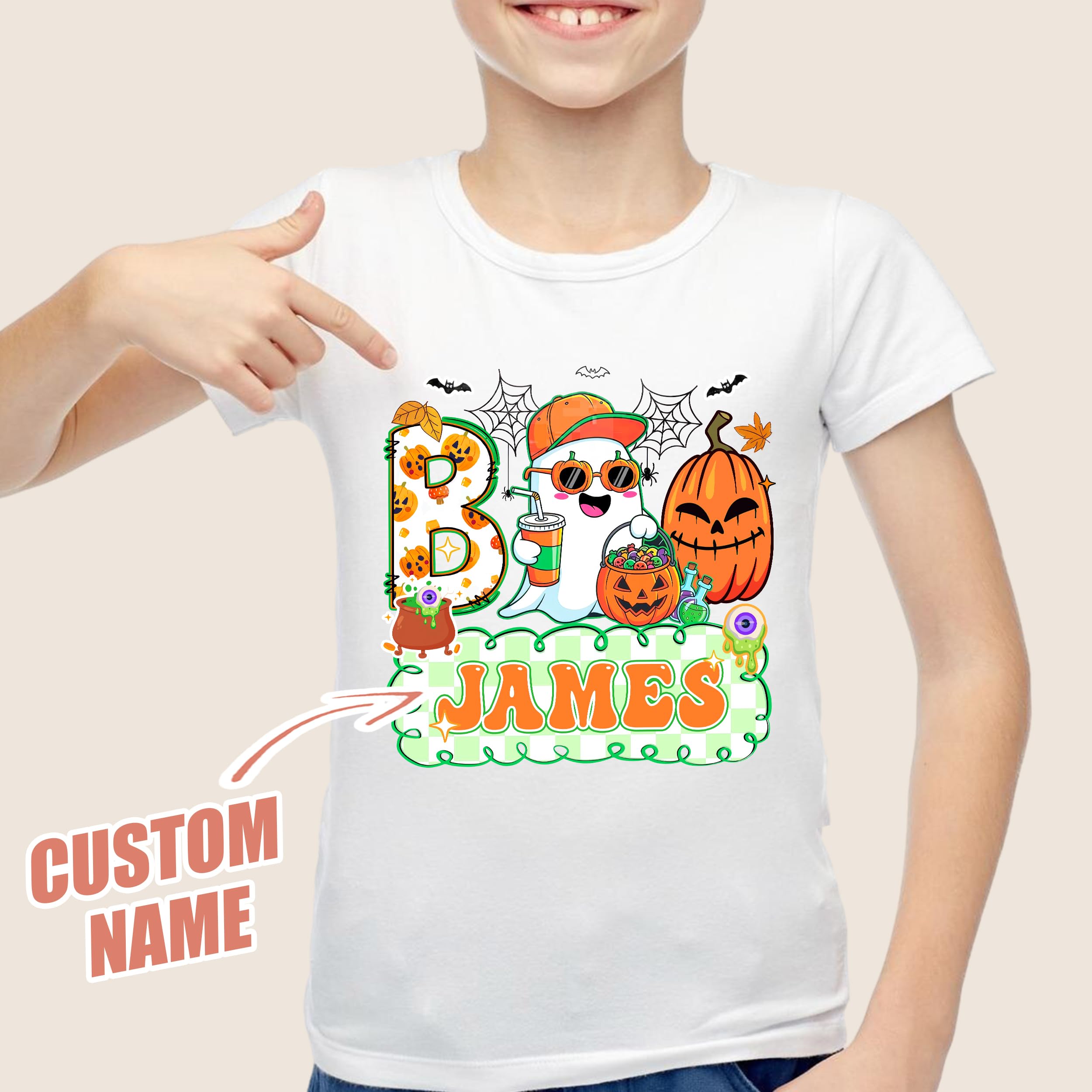 Personalized Halloween Shirts for Kids Halloween Custom Name Little Pumpkin Witch Youth Costume Shirt Spooky Ghost Tee