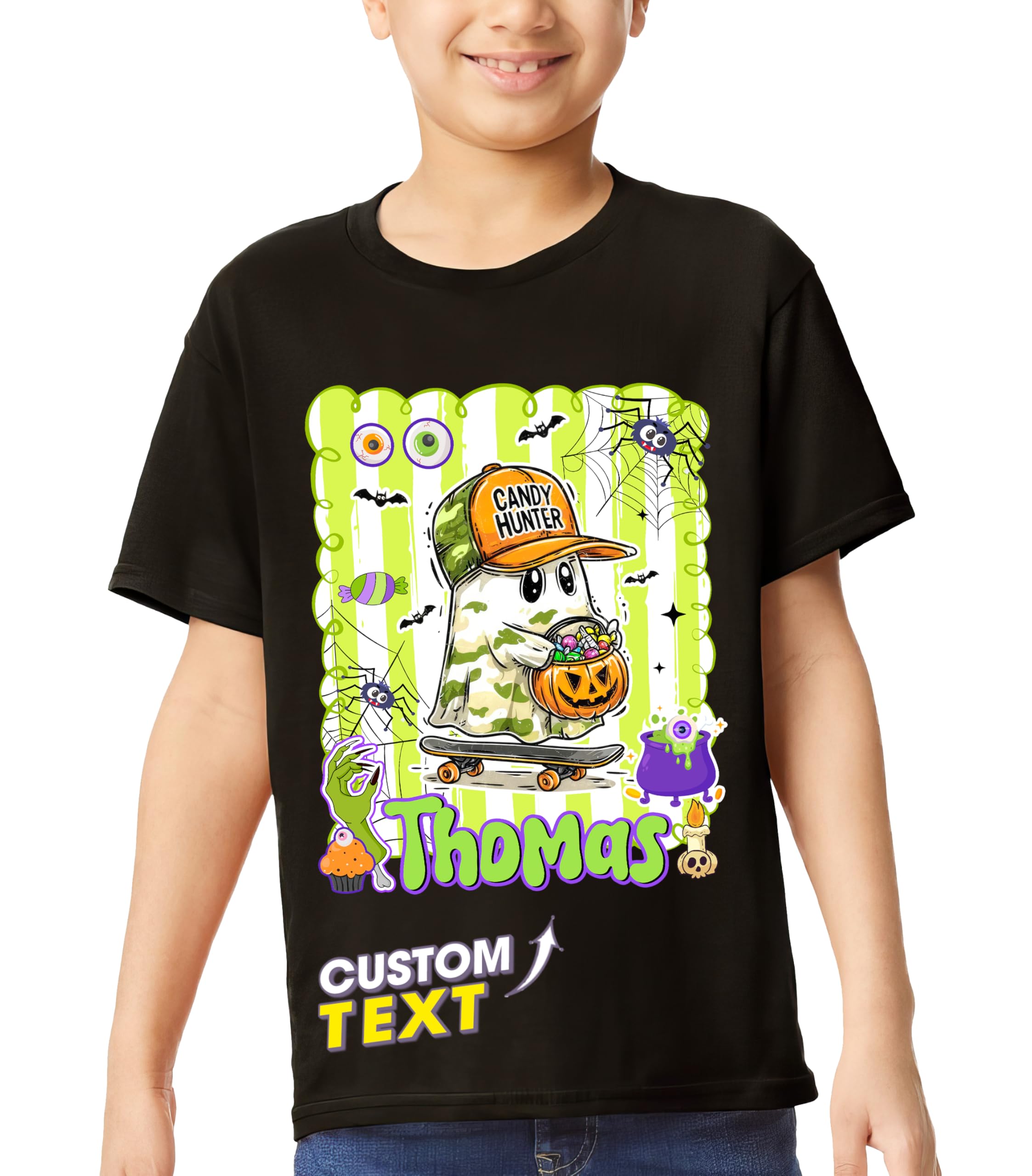 Custom Halloween Shirt for Kids Custom Name Holloween Shirts Pumpkin Boys Girls Shirt Youth Costume Girls Shirts Spooky Ghost Tee