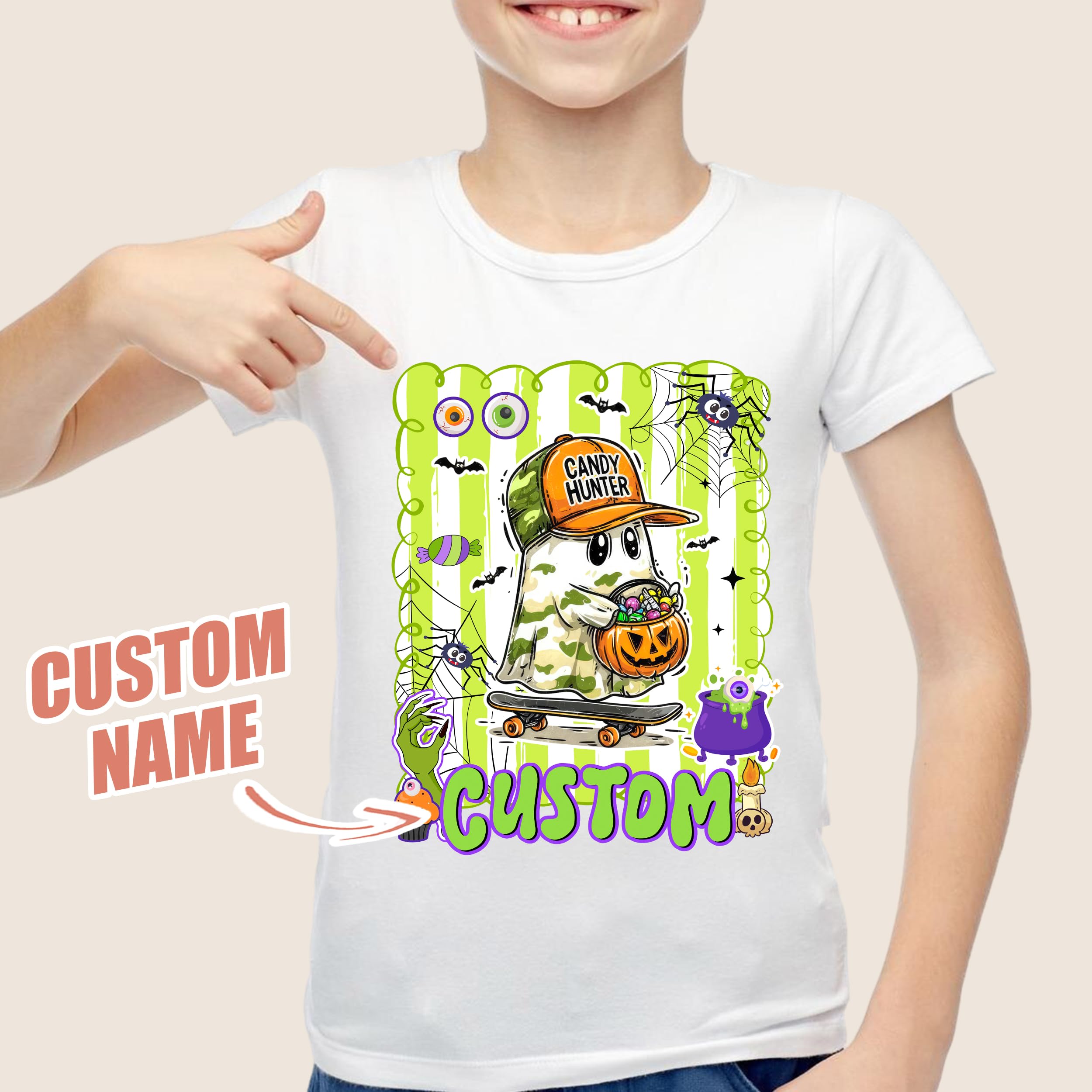 Custom Halloween Shirt for Kids Custom Name Holloween Shirts Pumpkin Boys Girls Shirt Youth Costume Girls Shirts Spooky Ghost Tee
