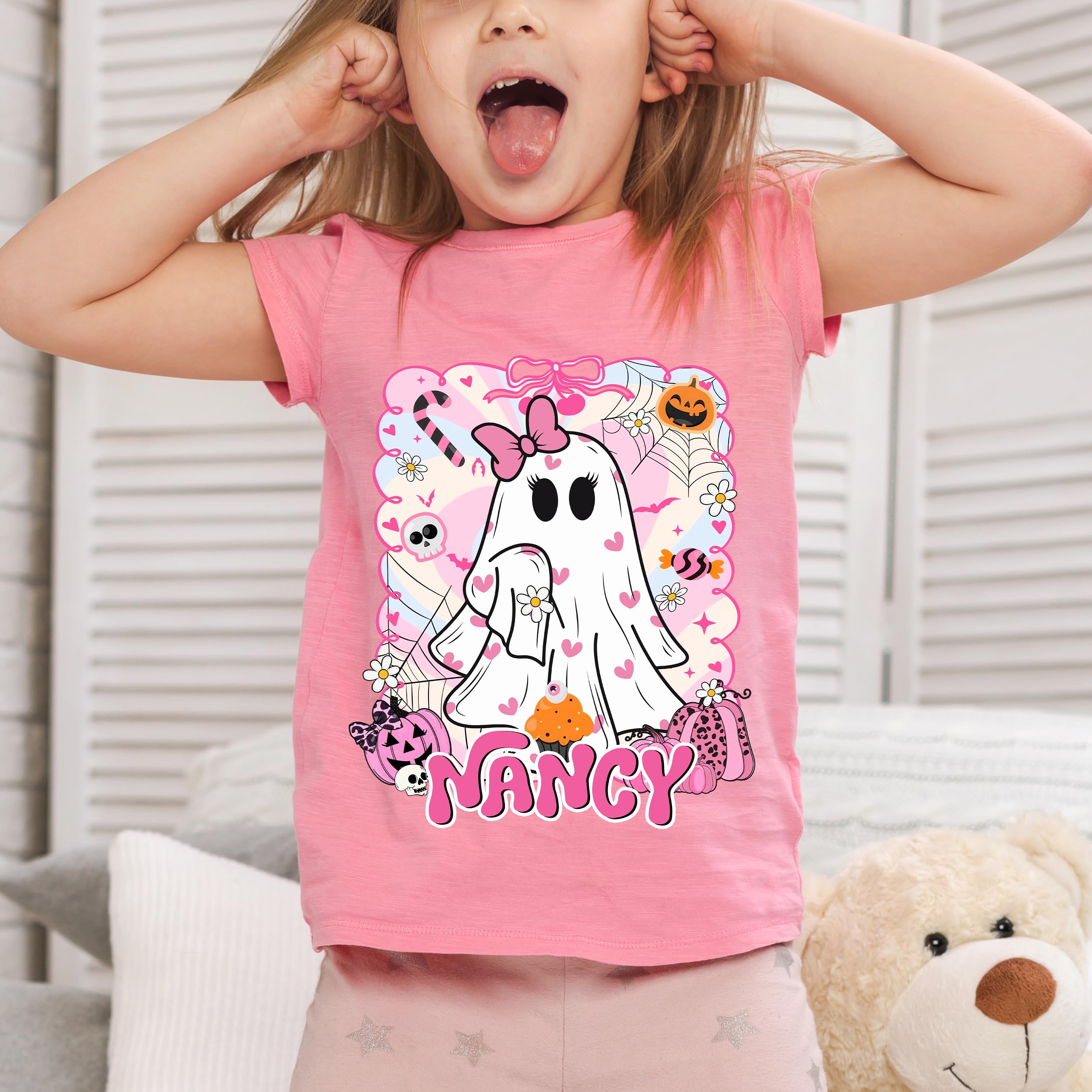 Custom Halloween Shirt for Kids Custom Name Holloween Shirts Pumpkin Boys Girls Shirt Youth Costume Girls Shirts Spooky Ghost Tee