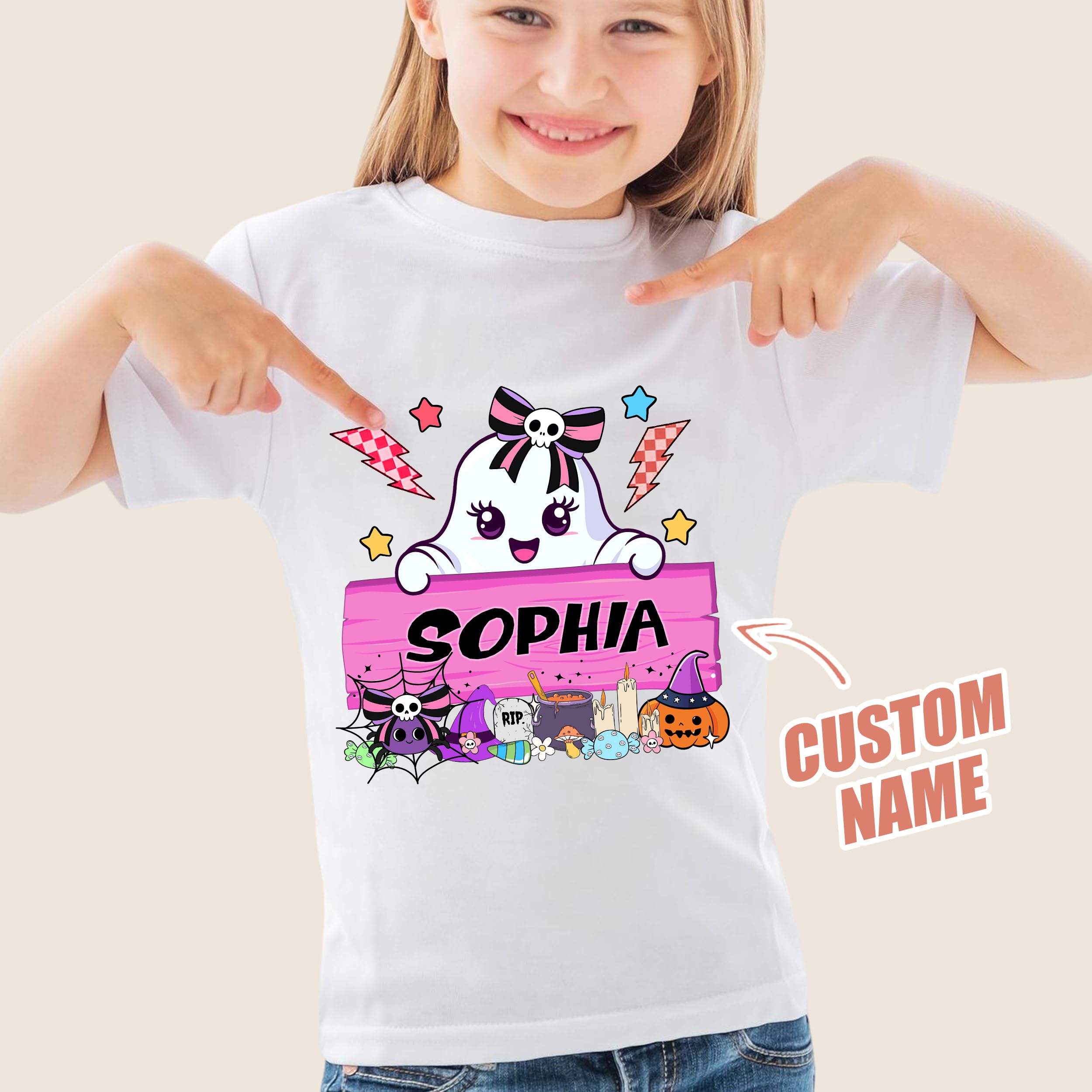 Custom Halloween Kids Shirt Custom Name Boy Girls Halloween Shirt Little Pumpkin Shirts Witch Youth Costume Girls Shirts Spooky Ghost Tee