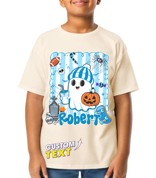 Custom Halloween Shirts for Kid Custom Name Little Pumpkin Shirt Boys Witch Youth Costume Girls Shirts Spooky Ghost Boo Tee