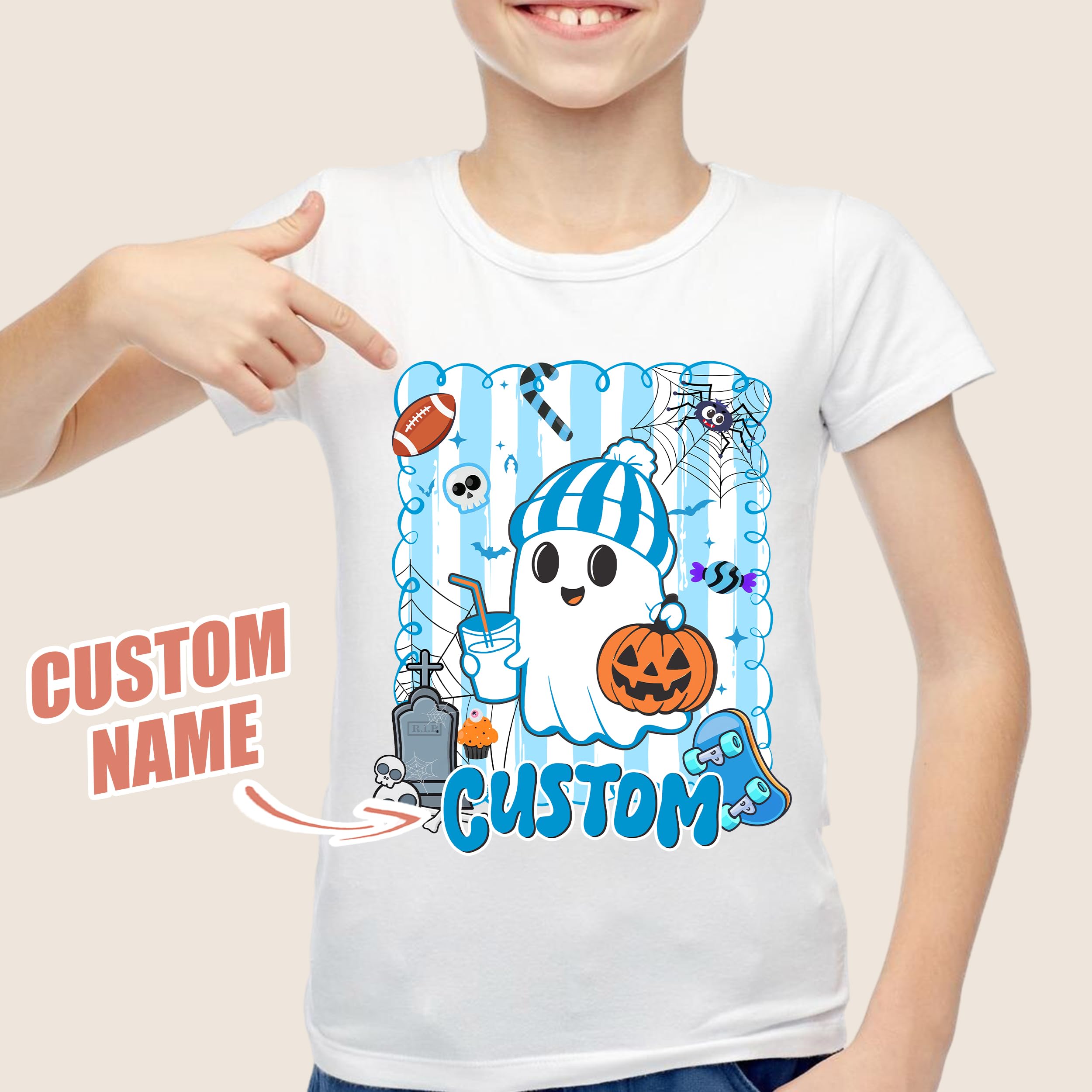 Custom Halloween Shirts for Kid Custom Name Little Pumpkin Shirt Boys Witch Youth Costume Girls Shirts Spooky Ghost Boo Tee