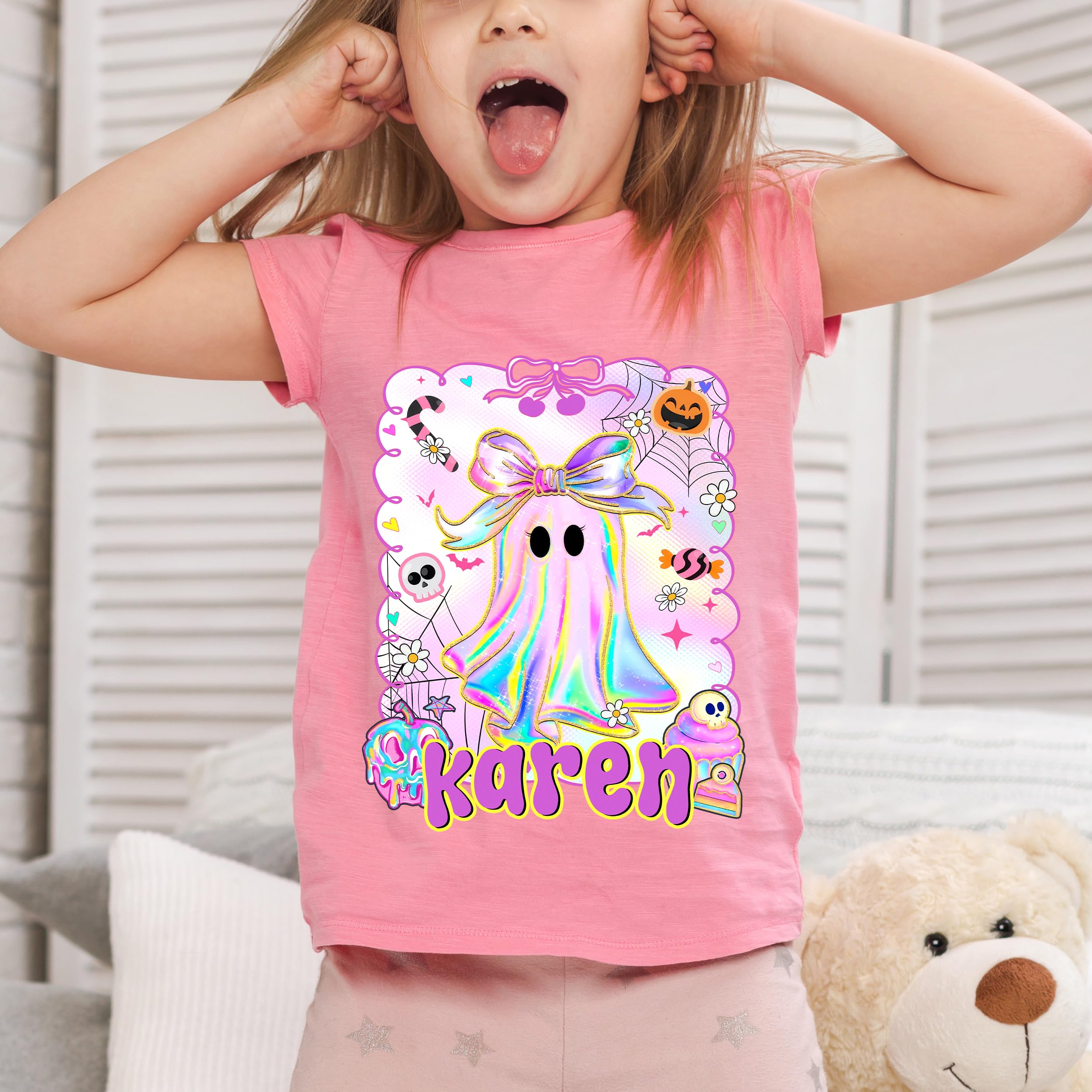 Custom Halloween Shirts for Kid Custom Name Little Pumpkin Shirt Boys Witch Youth Costume Girls Shirts Spooky Ghost Boo Tee