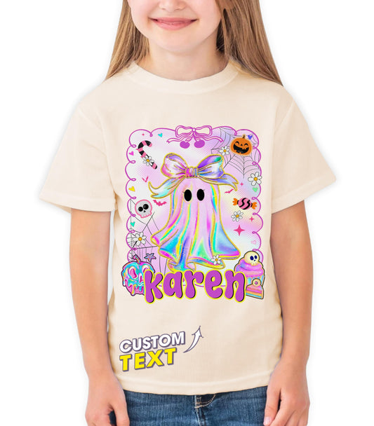 Custom Halloween Shirts for Kid Custom Name Boy Girls Halloween Shirt Pumpkin Ghost Tops Kids Outfits Boo Tee