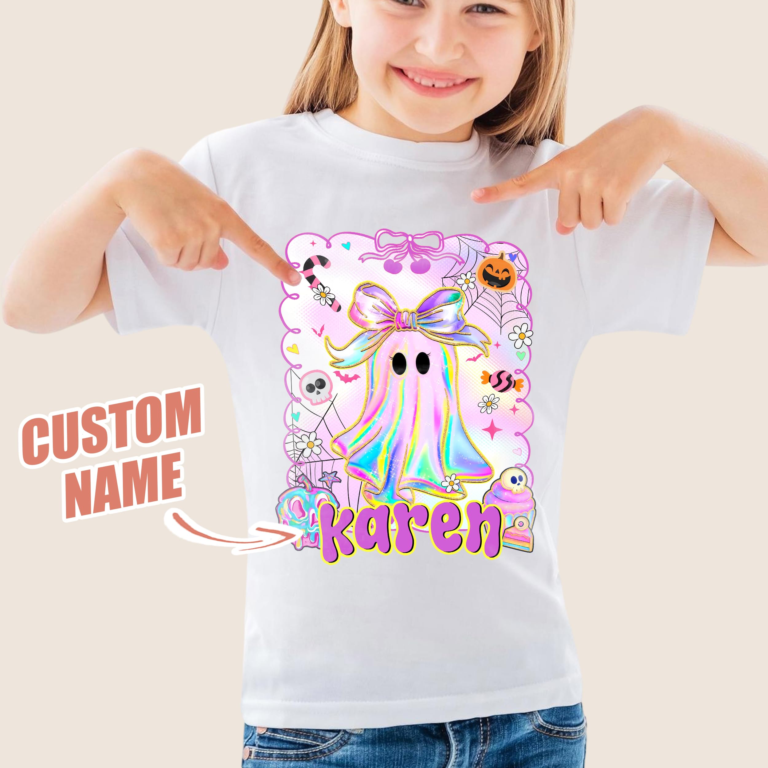 Custom Halloween Shirts for Kid Custom Name Boy Girls Halloween Shirt Pumpkin Ghost Tops Kids Outfits Boo Tee