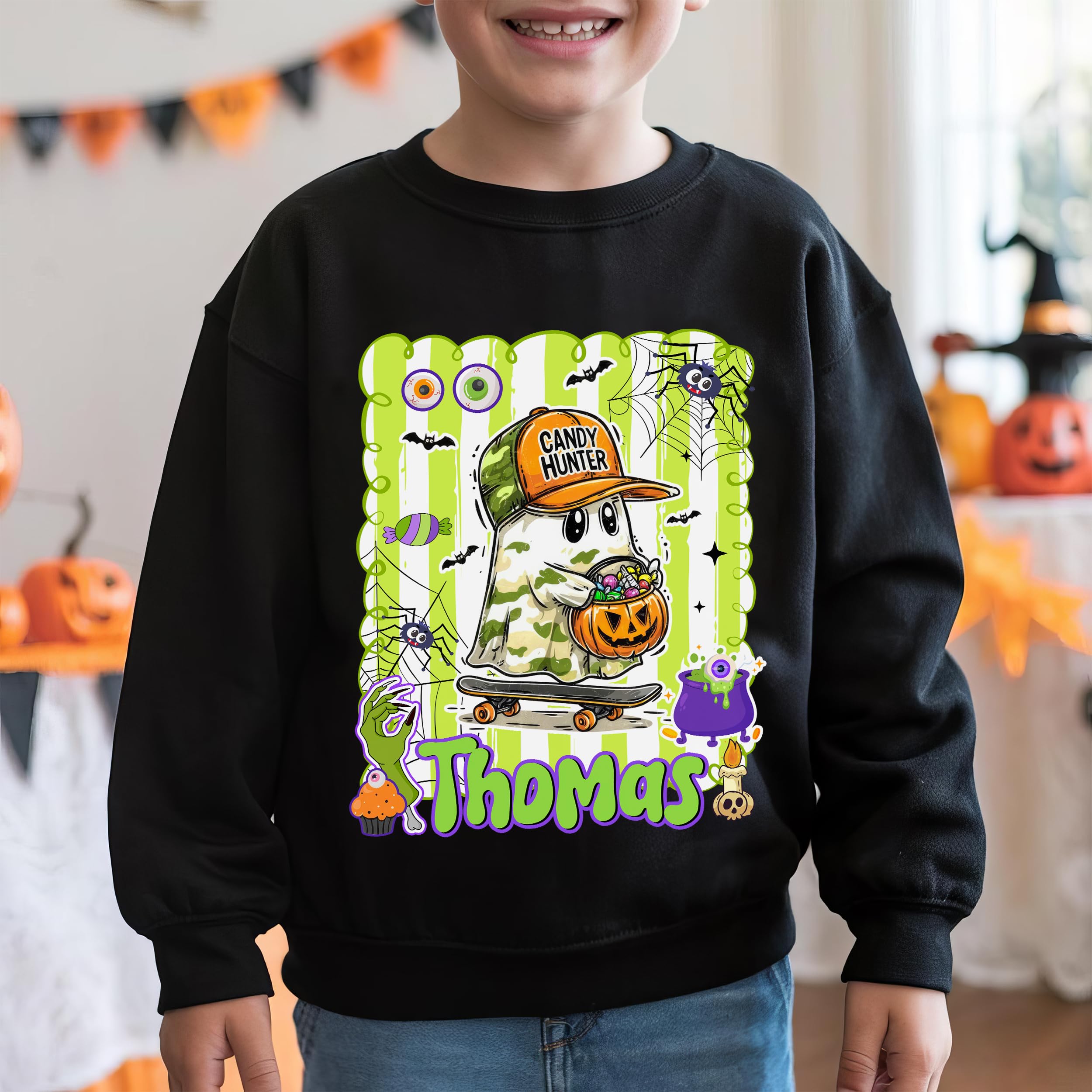 Custom Halloween Shirts for Kid Custom Name Boy Girls Halloween Shirt Pumpkin Ghost Tops Kids Outfits Boo Tee