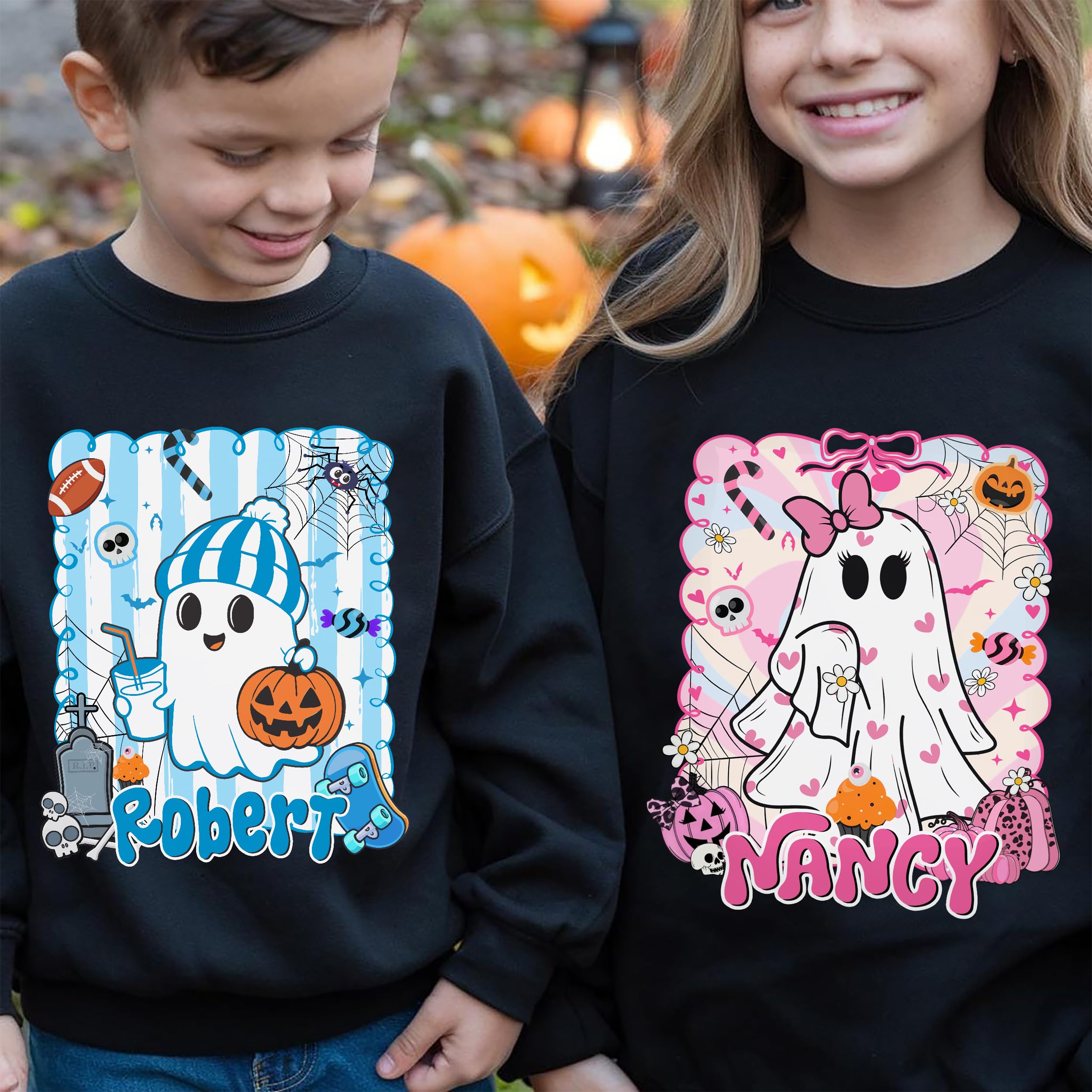 Custom Halloween Shirts for Kid Custom Name Boy Girls Halloween Shirt Pumpkin Ghost Tops Kids Outfits Boo Tee
